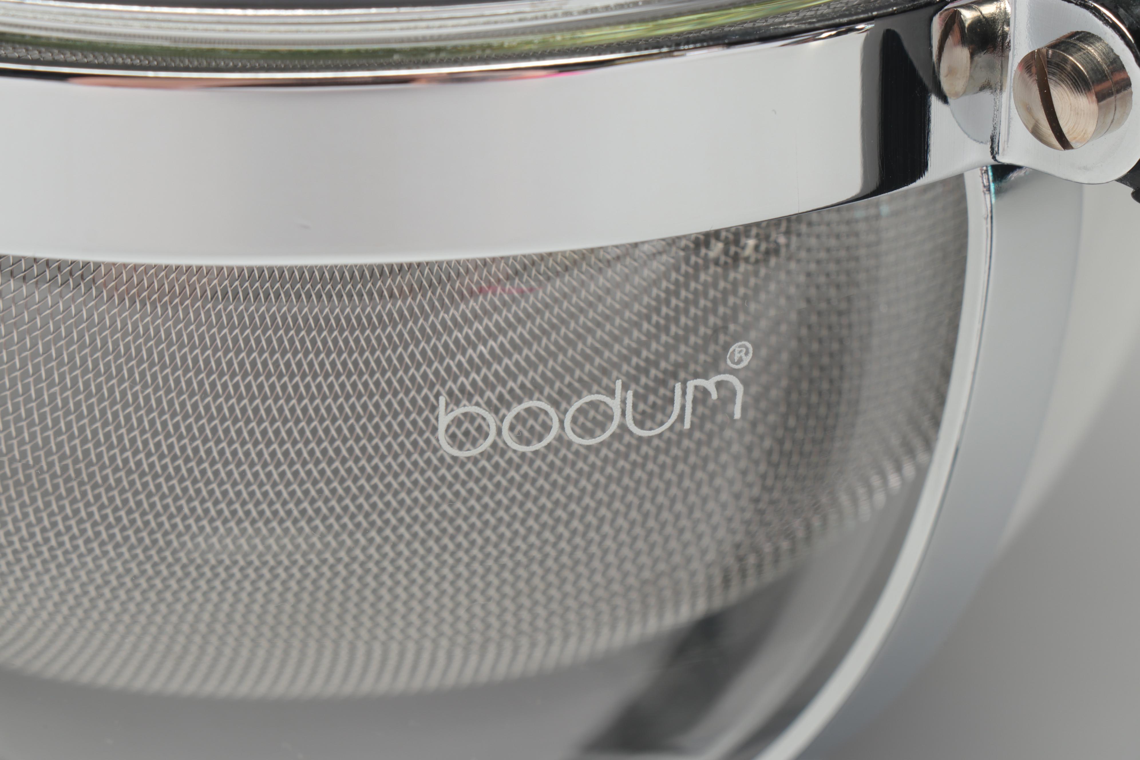 Bodum Modern Tea Glasses and Pot with Alessi Creamer and Sugar Bowl, 1980s