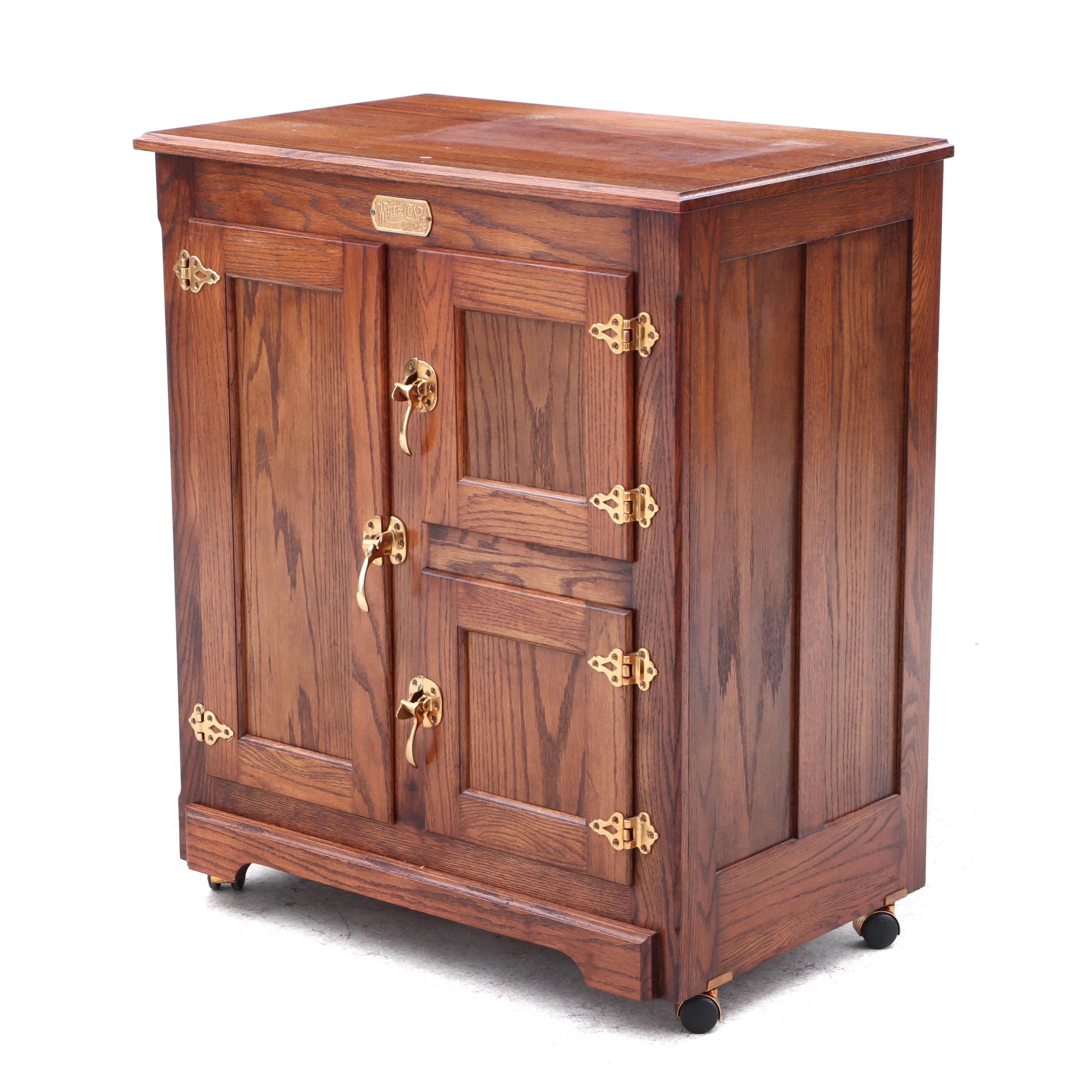 White Clad Simmons Hardware Co. Replica Oak Ice Box Cabinet