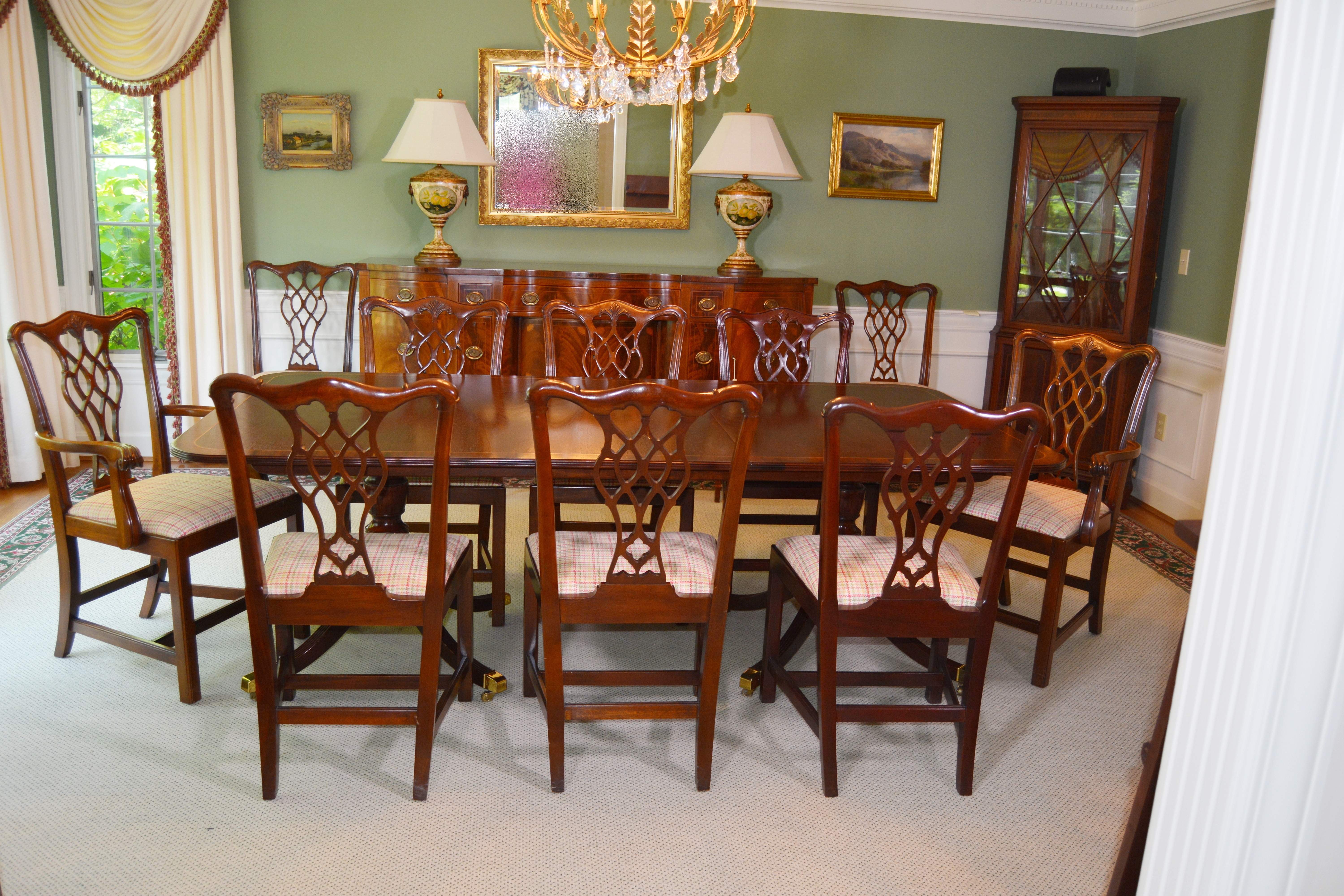 Baker Historic Charleston Dining Table with Baker Chippendale Dining Chairs
