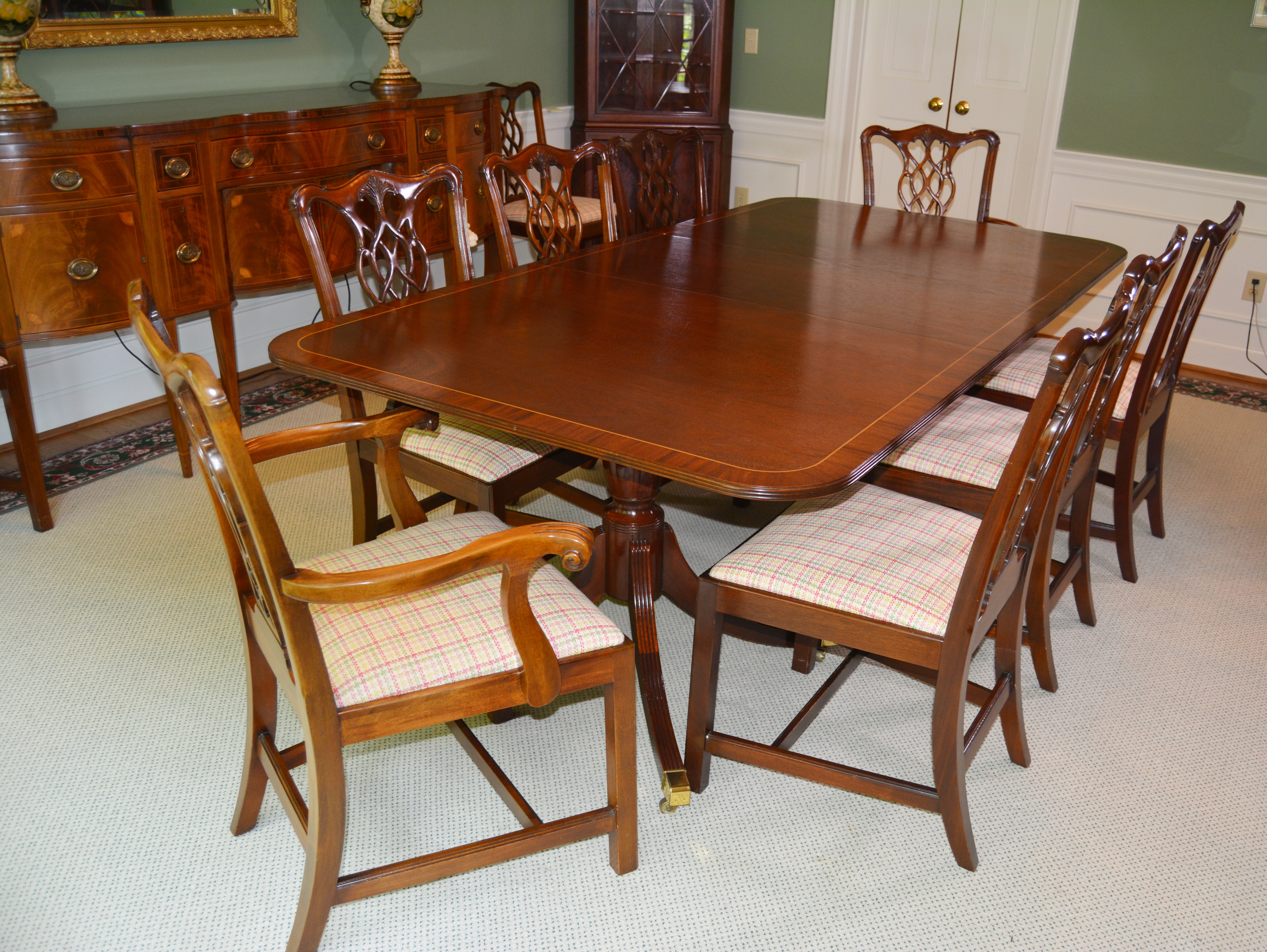 Baker Historic Charleston Dining Table with Baker Chippendale Dining Chairs