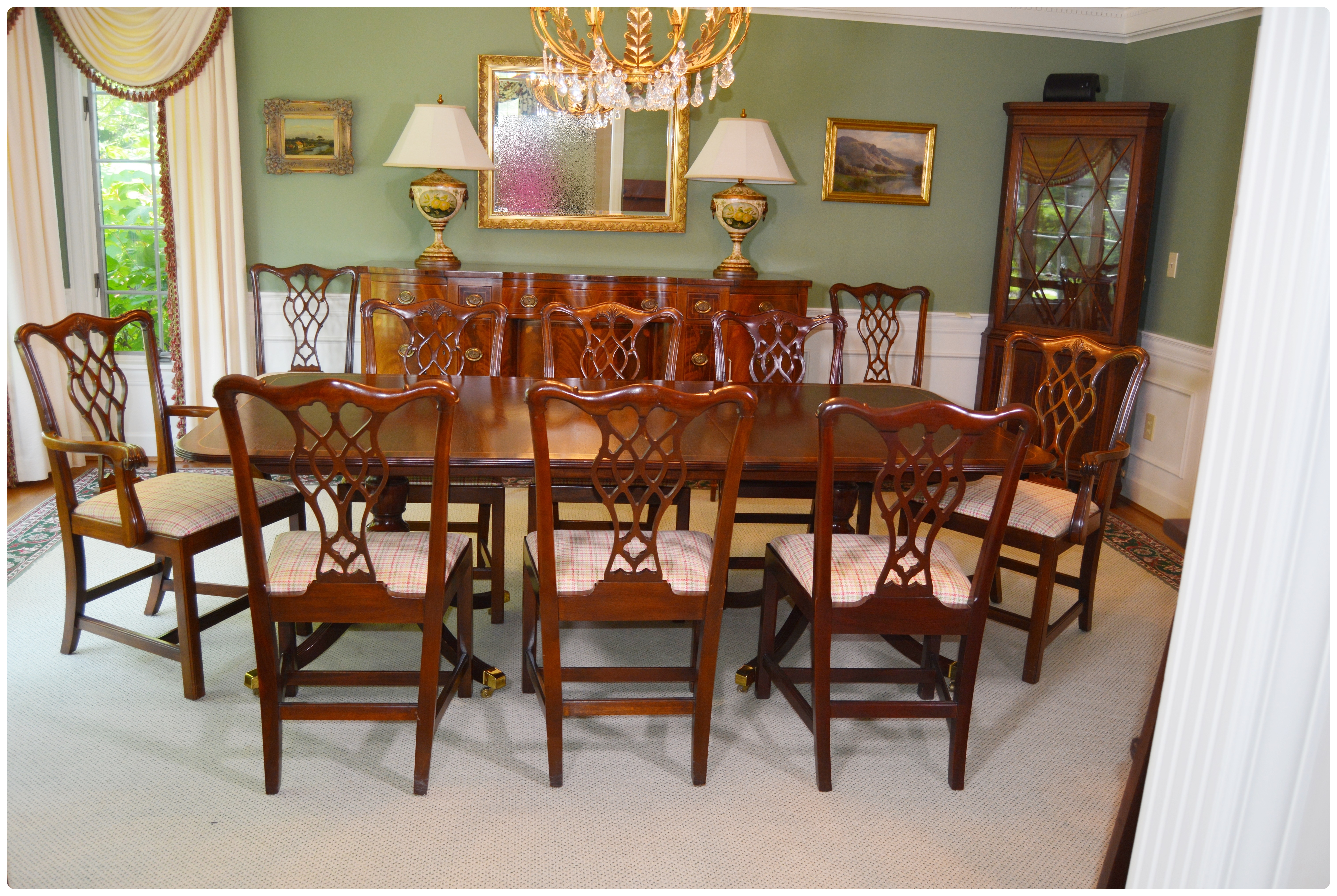 Baker Historic Charleston Dining Table with Baker Chippendale Dining Chairs