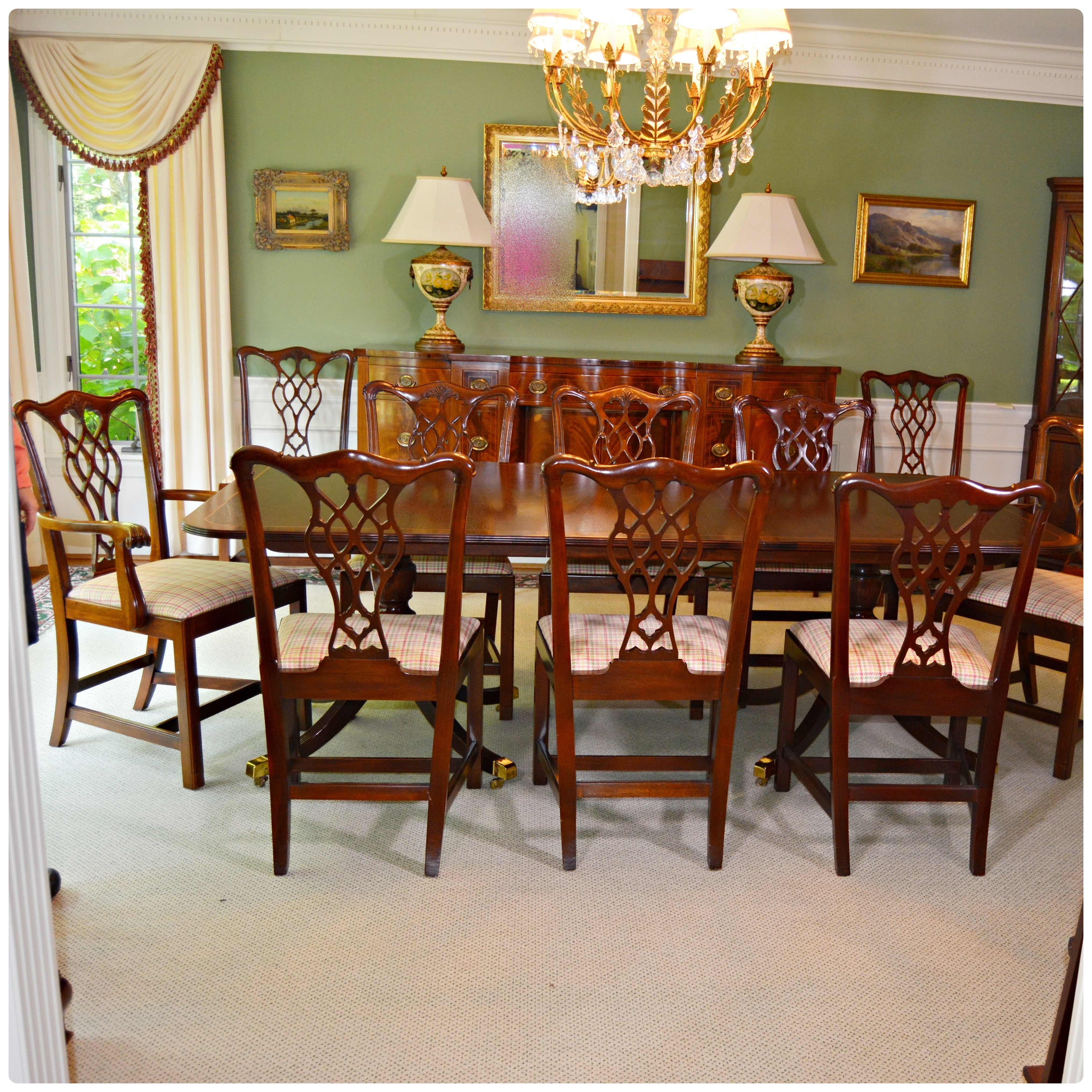 Baker Historic Charleston Dining Table with Baker Chippendale Dining Chairs