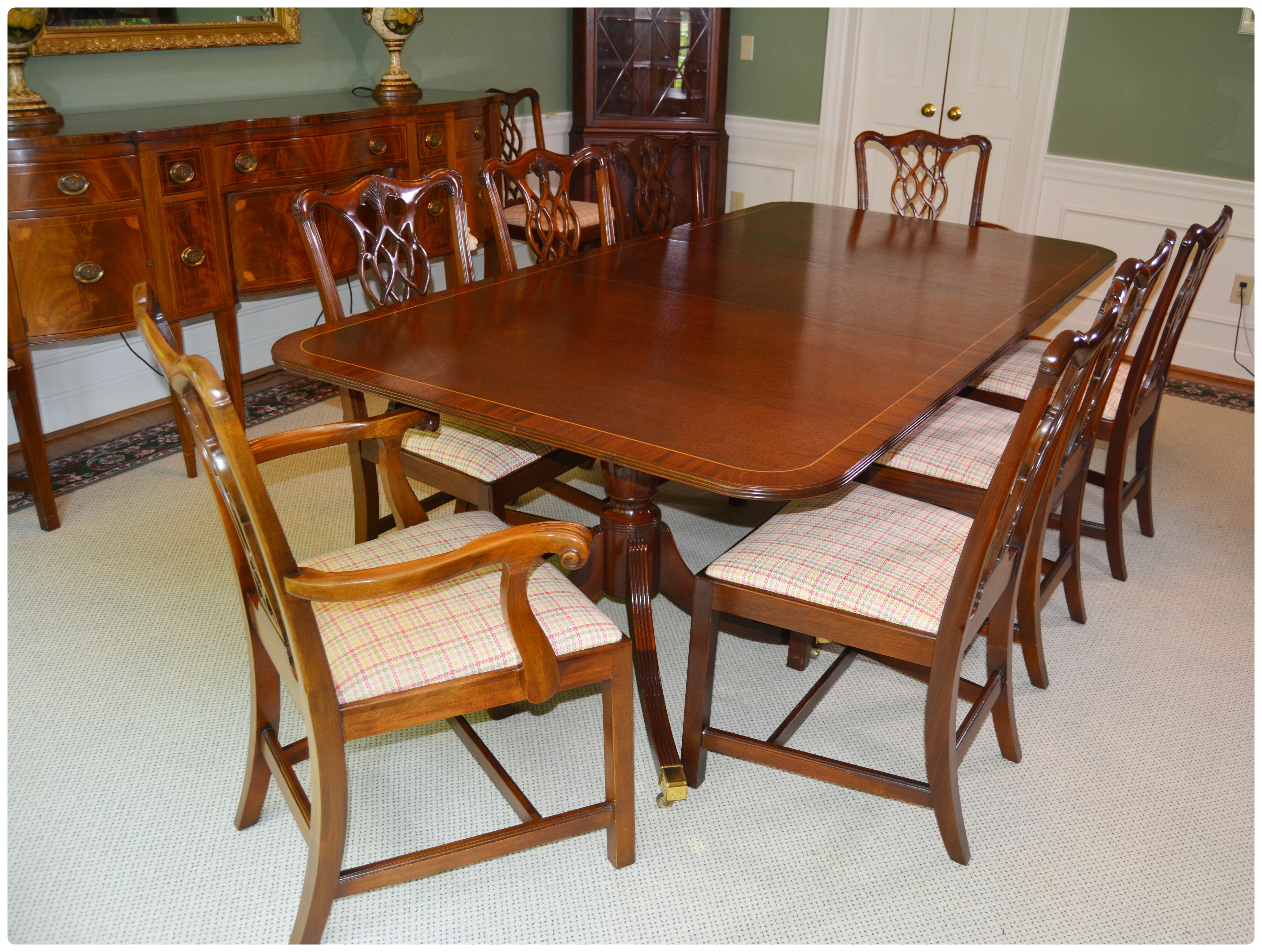 Baker Historic Charleston Dining Table with Baker Chippendale Dining Chairs