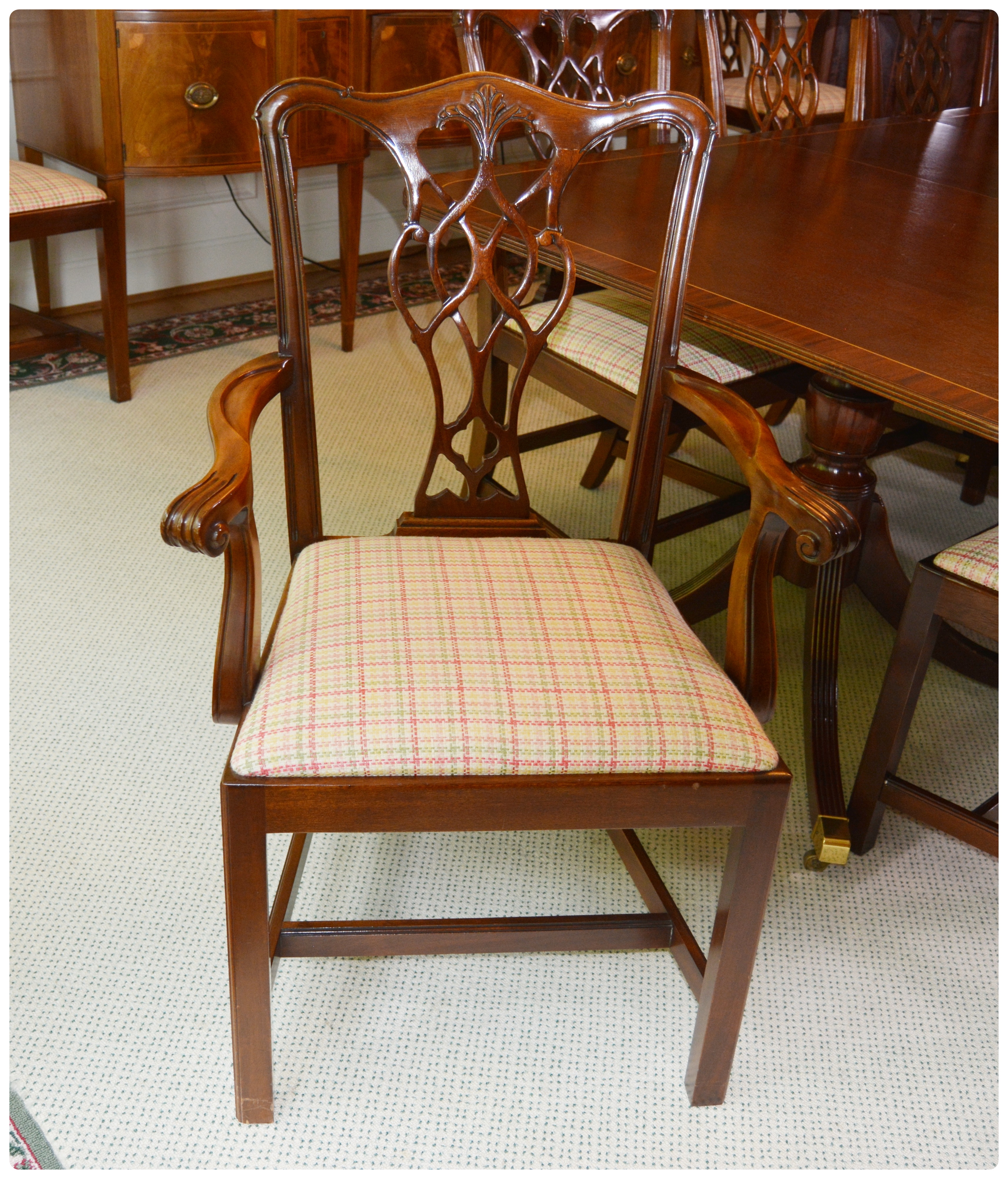 Baker Historic Charleston Dining Table with Baker Chippendale Dining Chairs