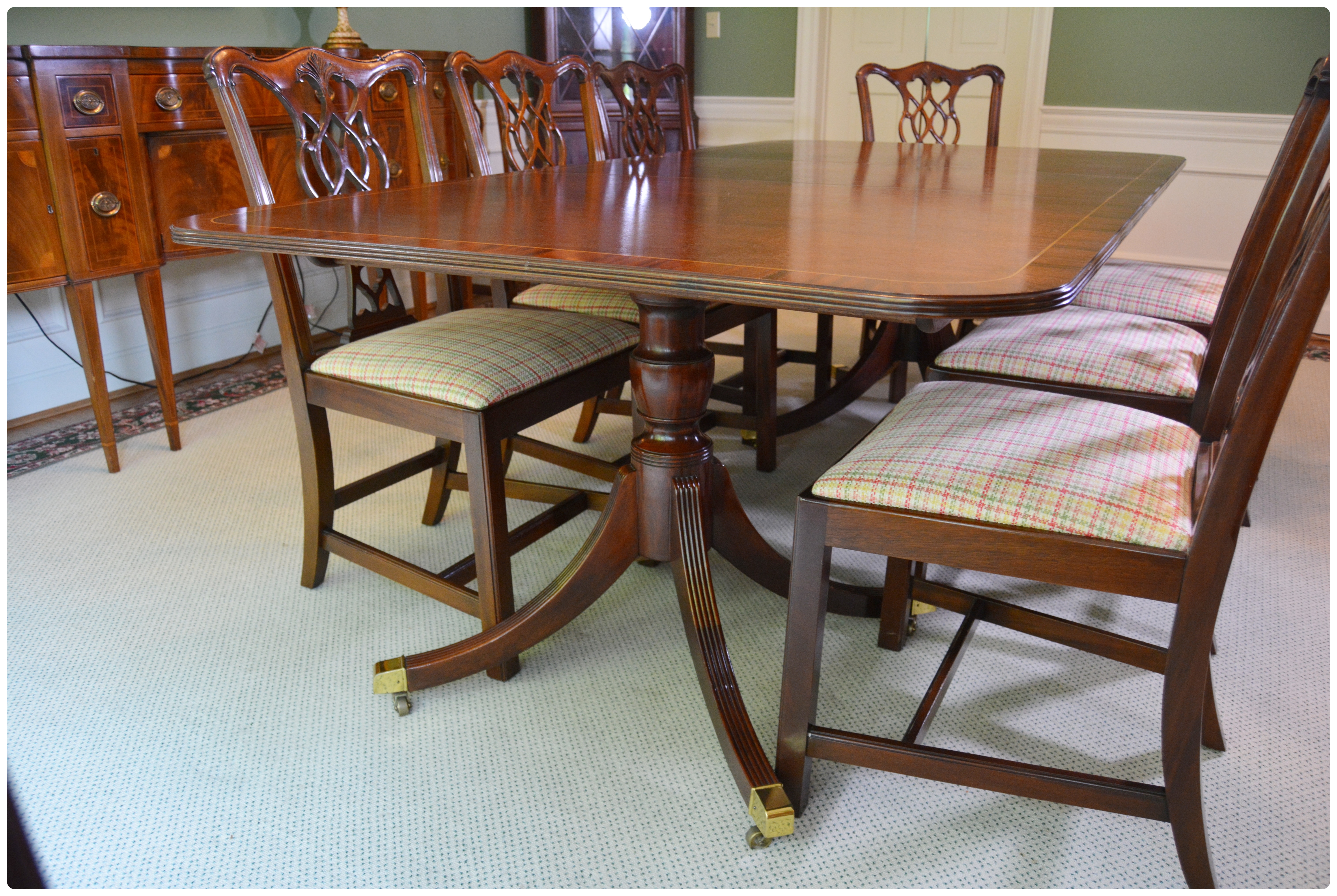 Baker Historic Charleston Dining Table with Baker Chippendale Dining Chairs