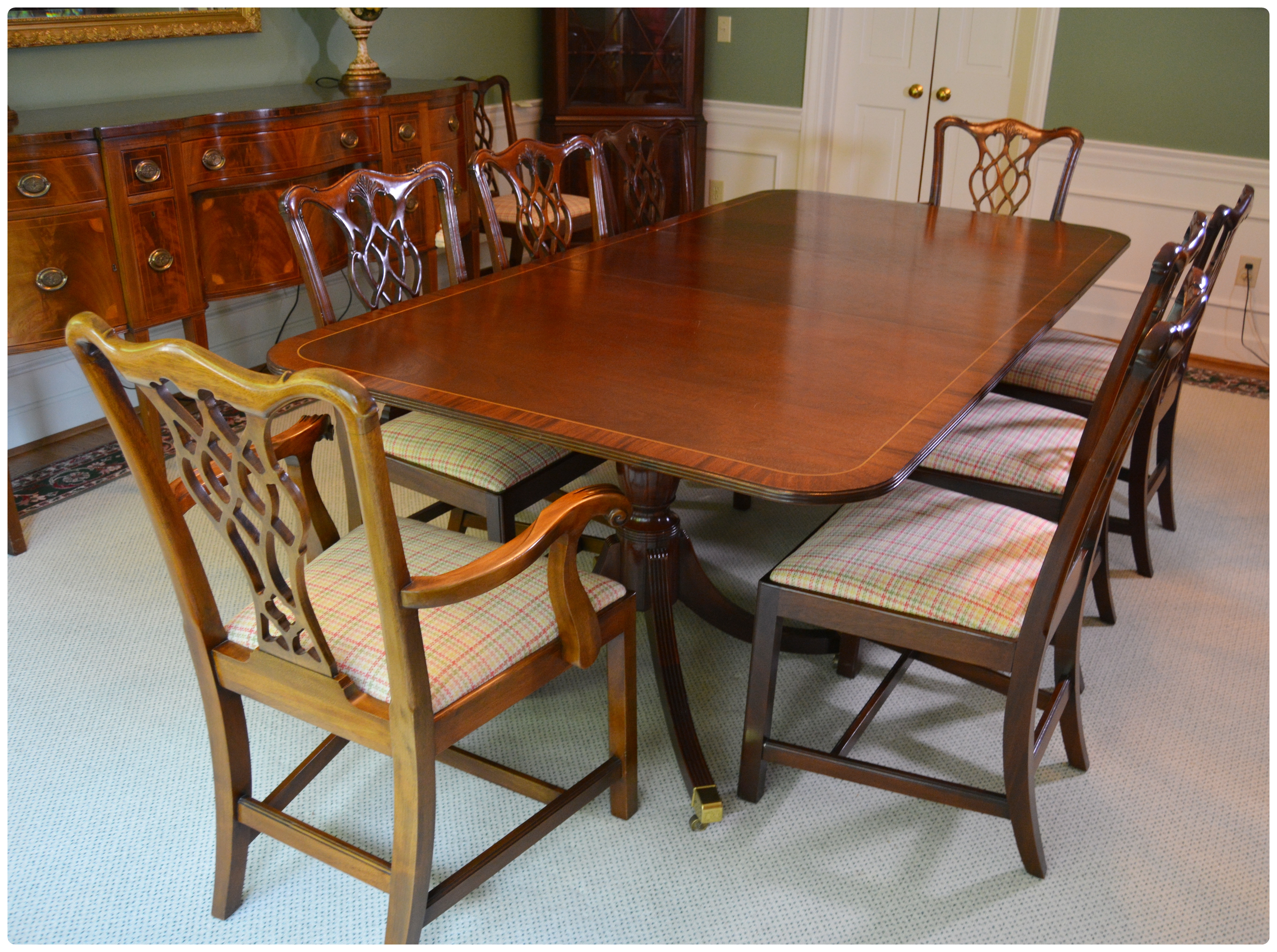 Baker Historic Charleston Dining Table with Baker Chippendale Dining Chairs