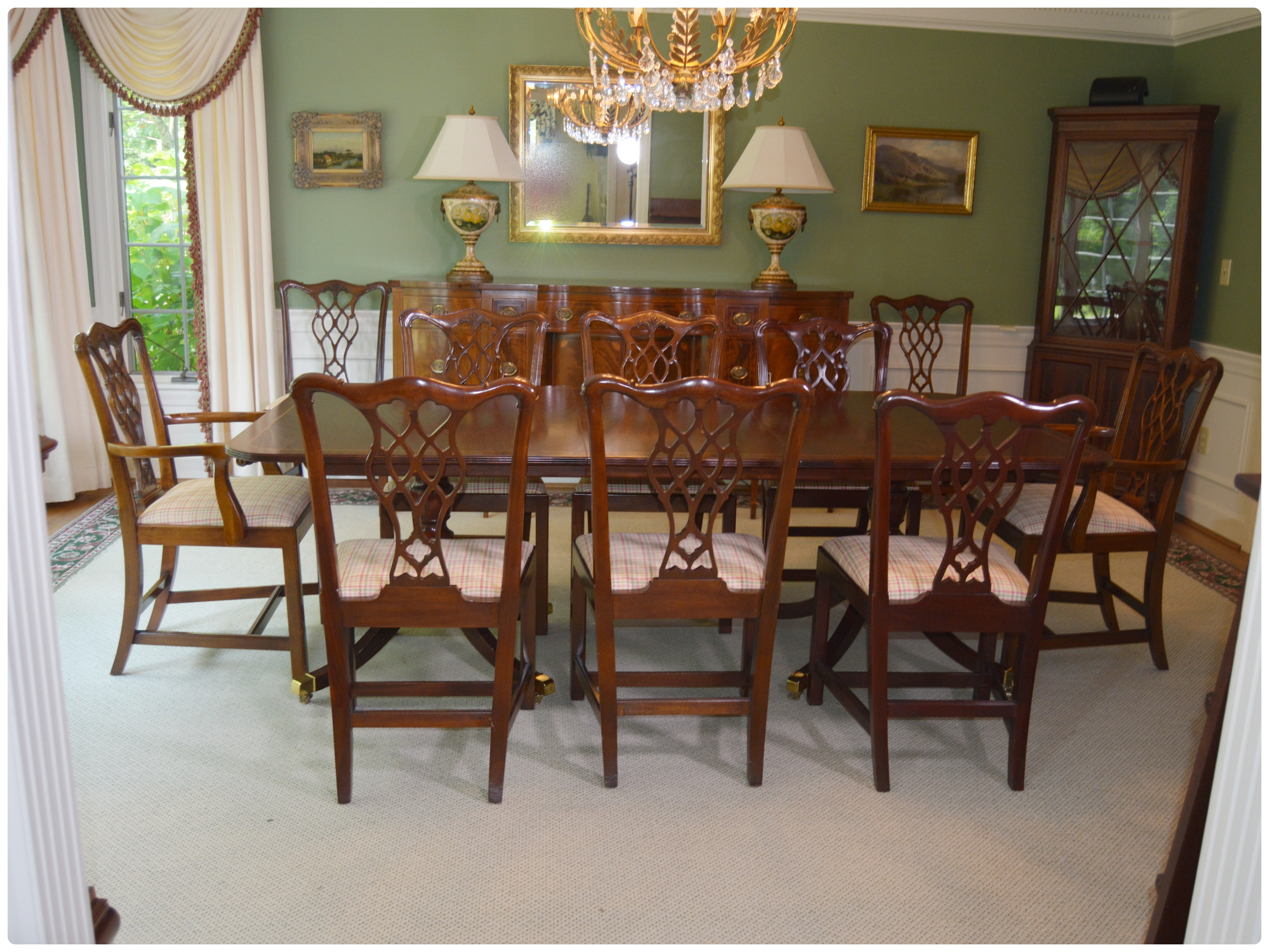 Baker Historic Charleston Dining Table with Baker Chippendale Dining Chairs