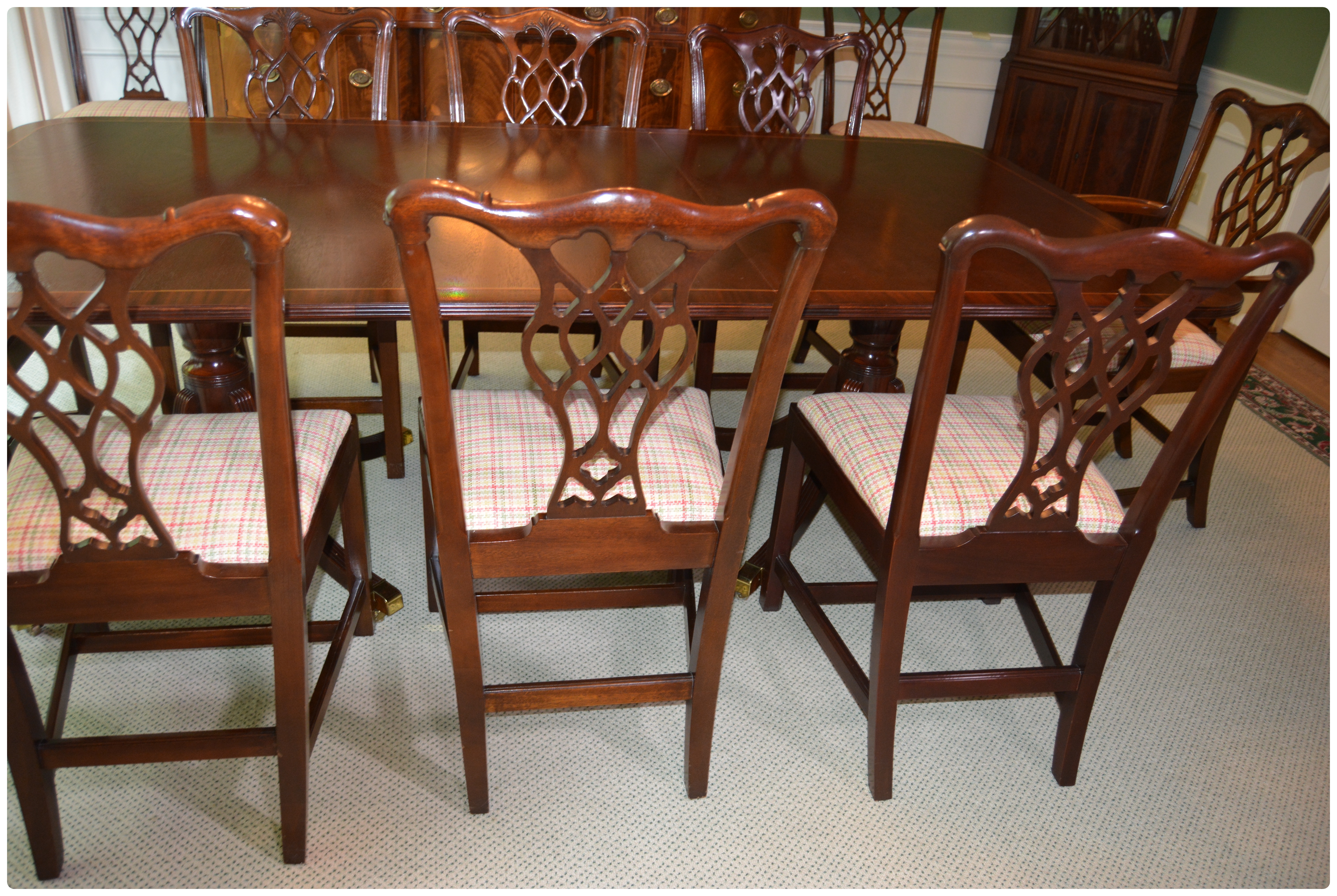 Baker Historic Charleston Dining Table with Baker Chippendale Dining Chairs