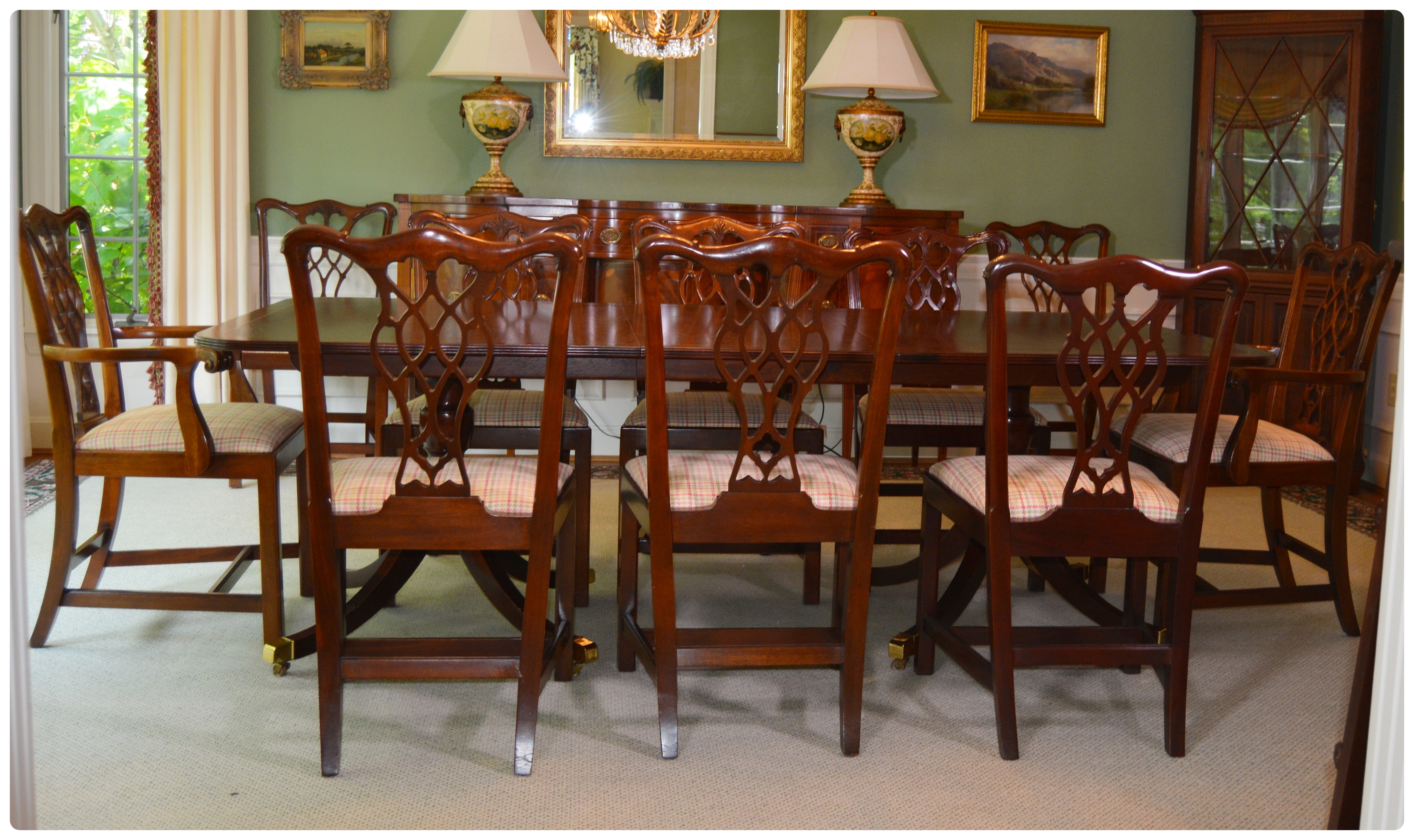 Baker Historic Charleston Dining Table with Baker Chippendale Dining Chairs