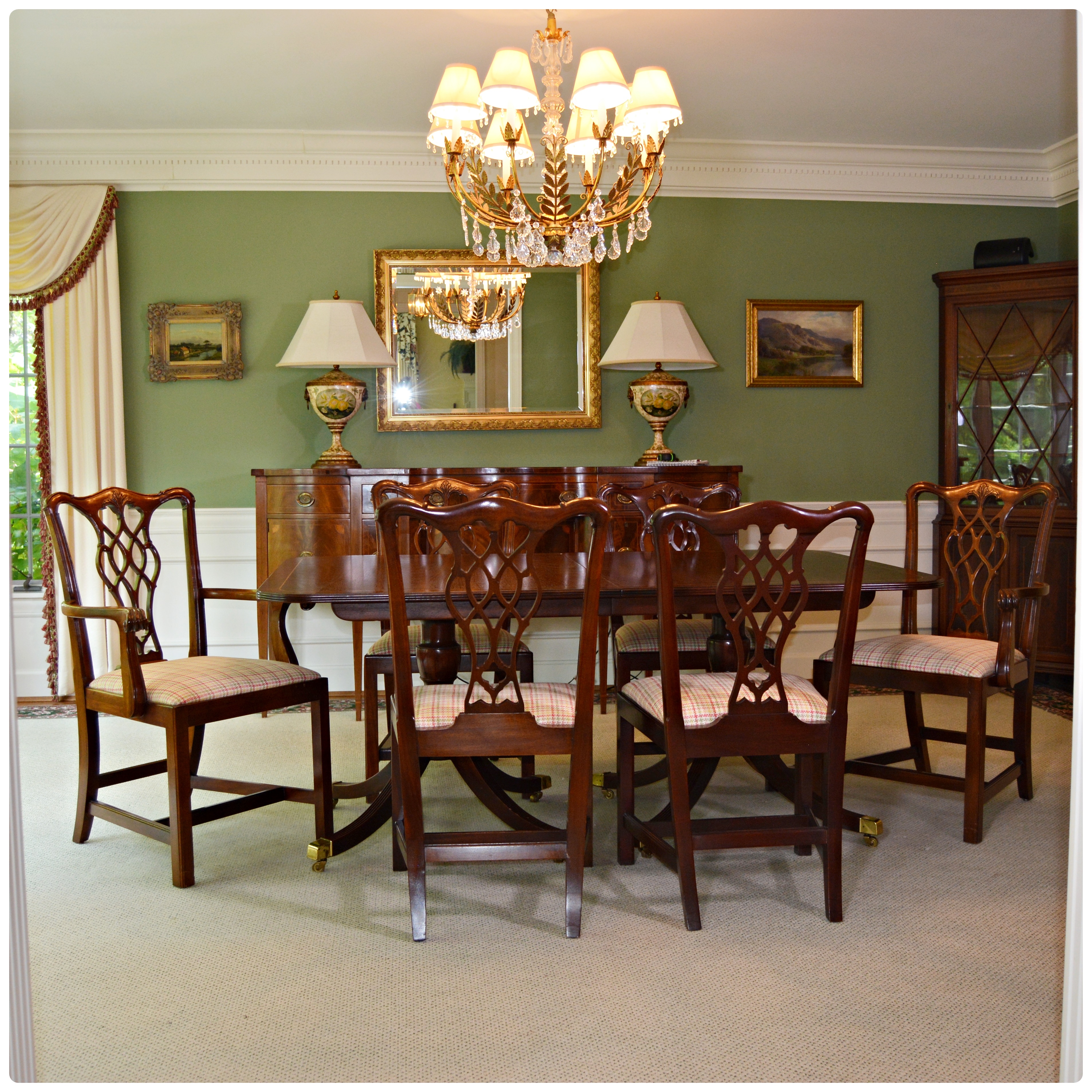 Baker Historic Charleston Dining Table with Baker Chippendale Dining Chairs