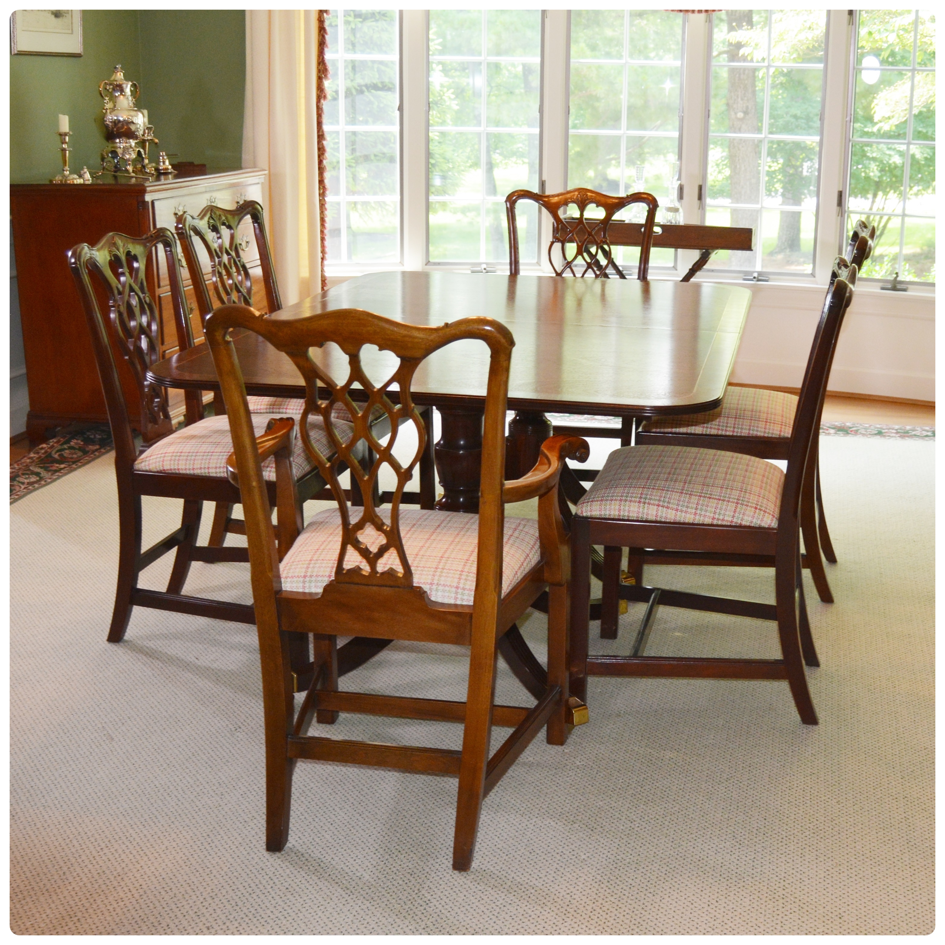 Baker Historic Charleston Dining Table with Baker Chippendale Dining Chairs