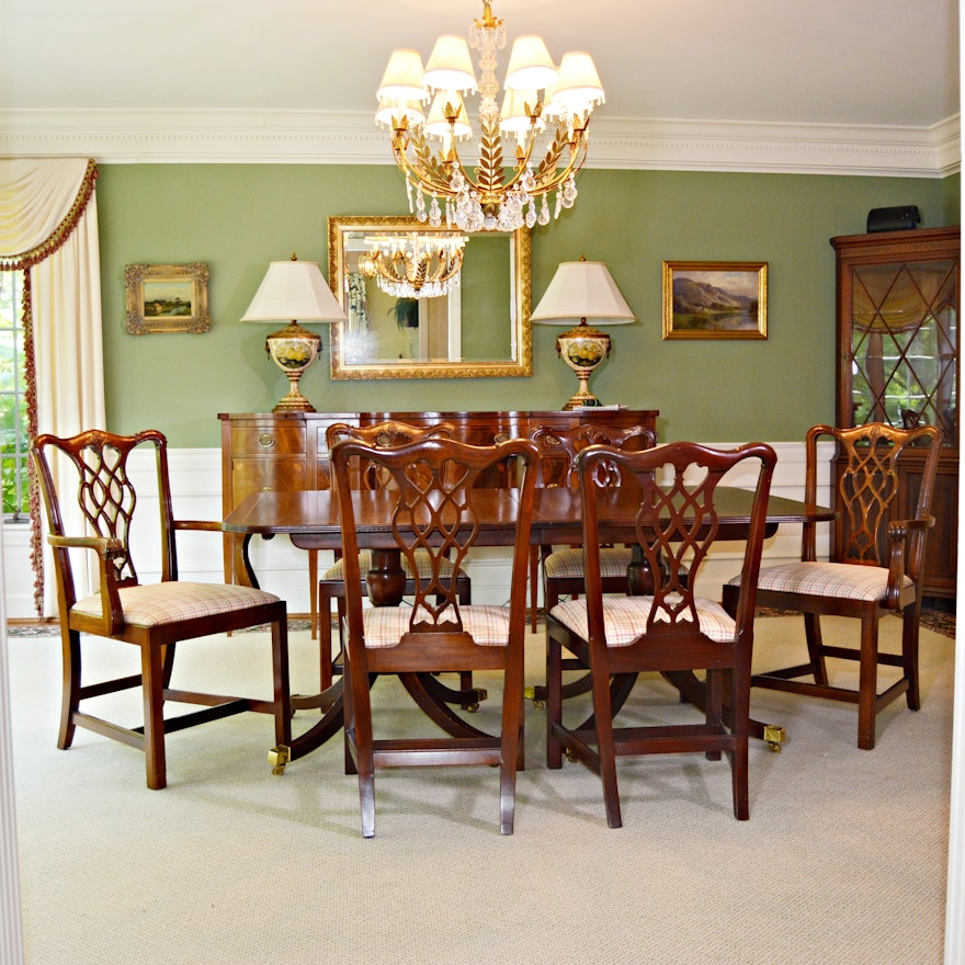 Baker Historic Charleston Dining Table with Baker Chippendale Dining Chairs