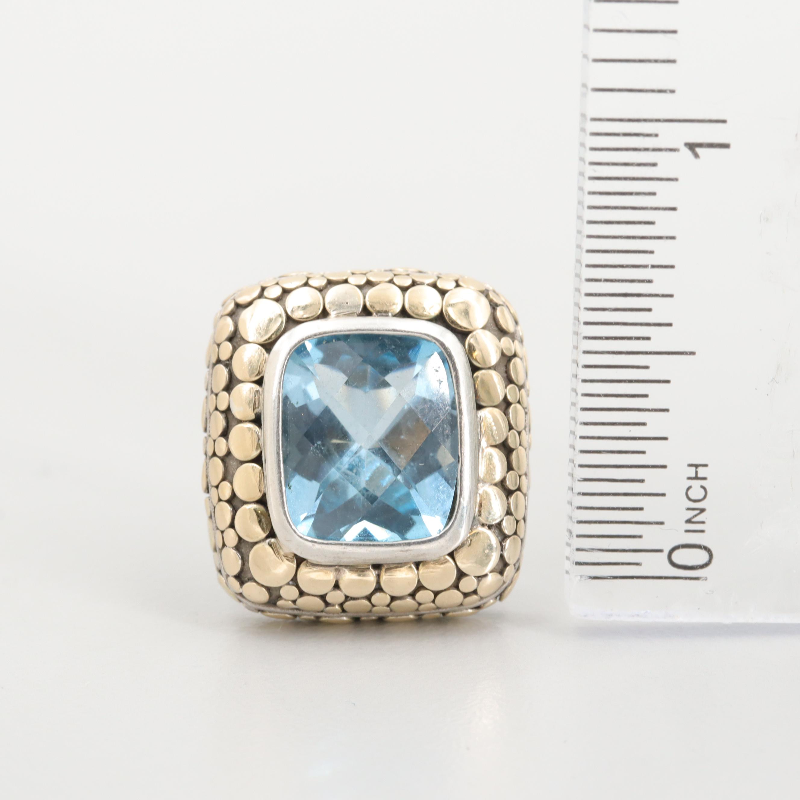 John Hardy "Dot" Sterling Silver and 18K Yellow Gold Blue Topaz Earrings