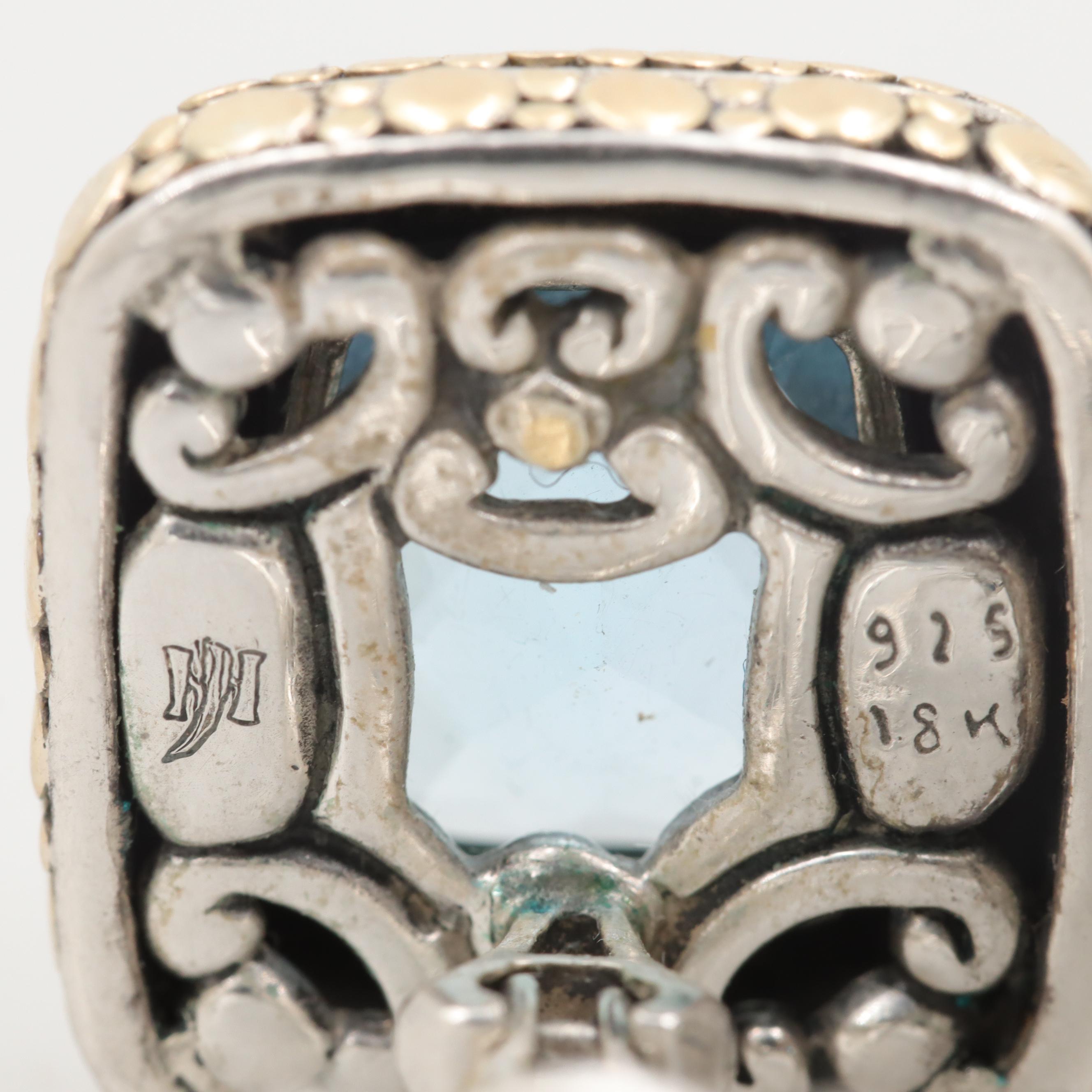 John Hardy "Dot" Sterling Silver and 18K Yellow Gold Blue Topaz Earrings