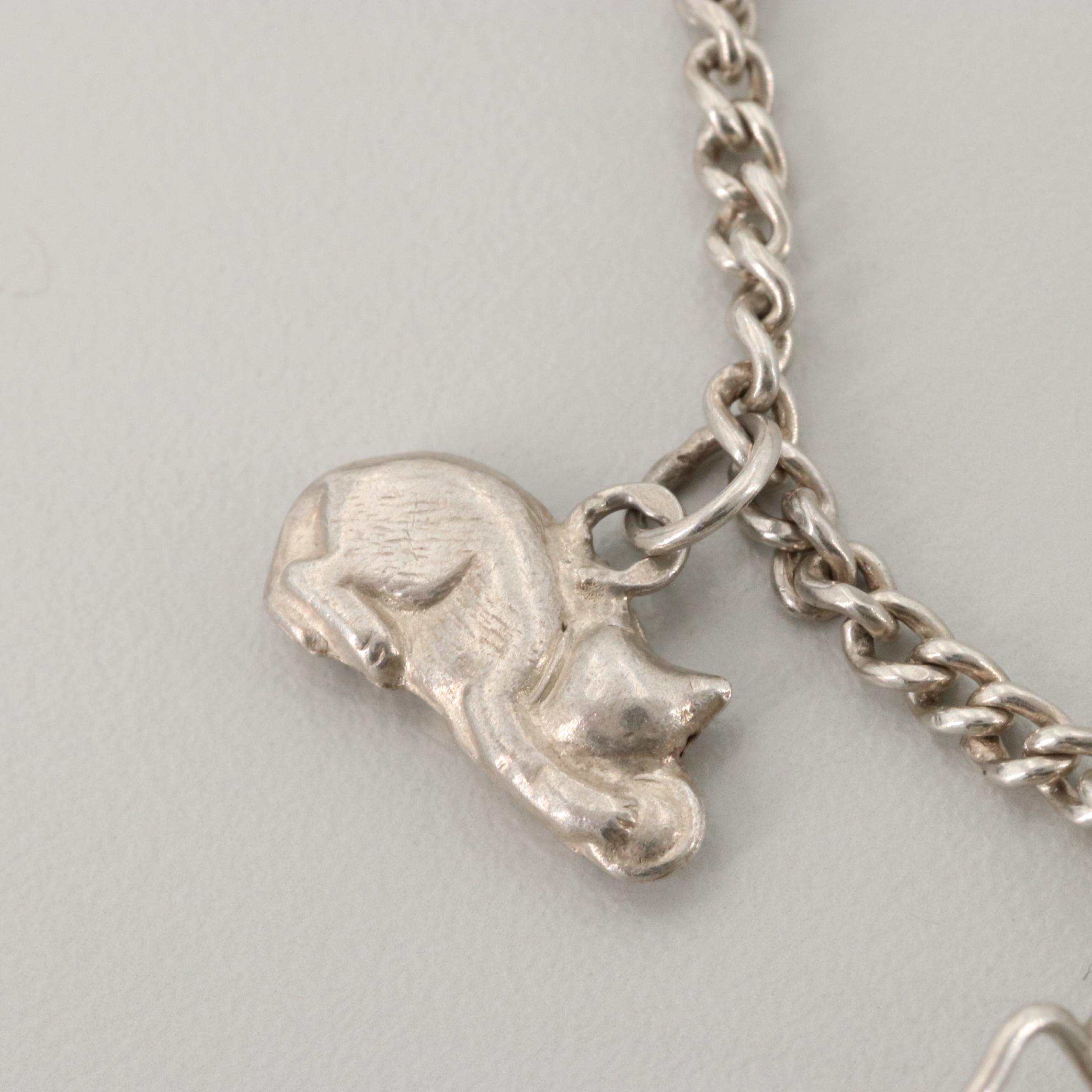 Vintage Sterling Silver Glass Charm Bracelet