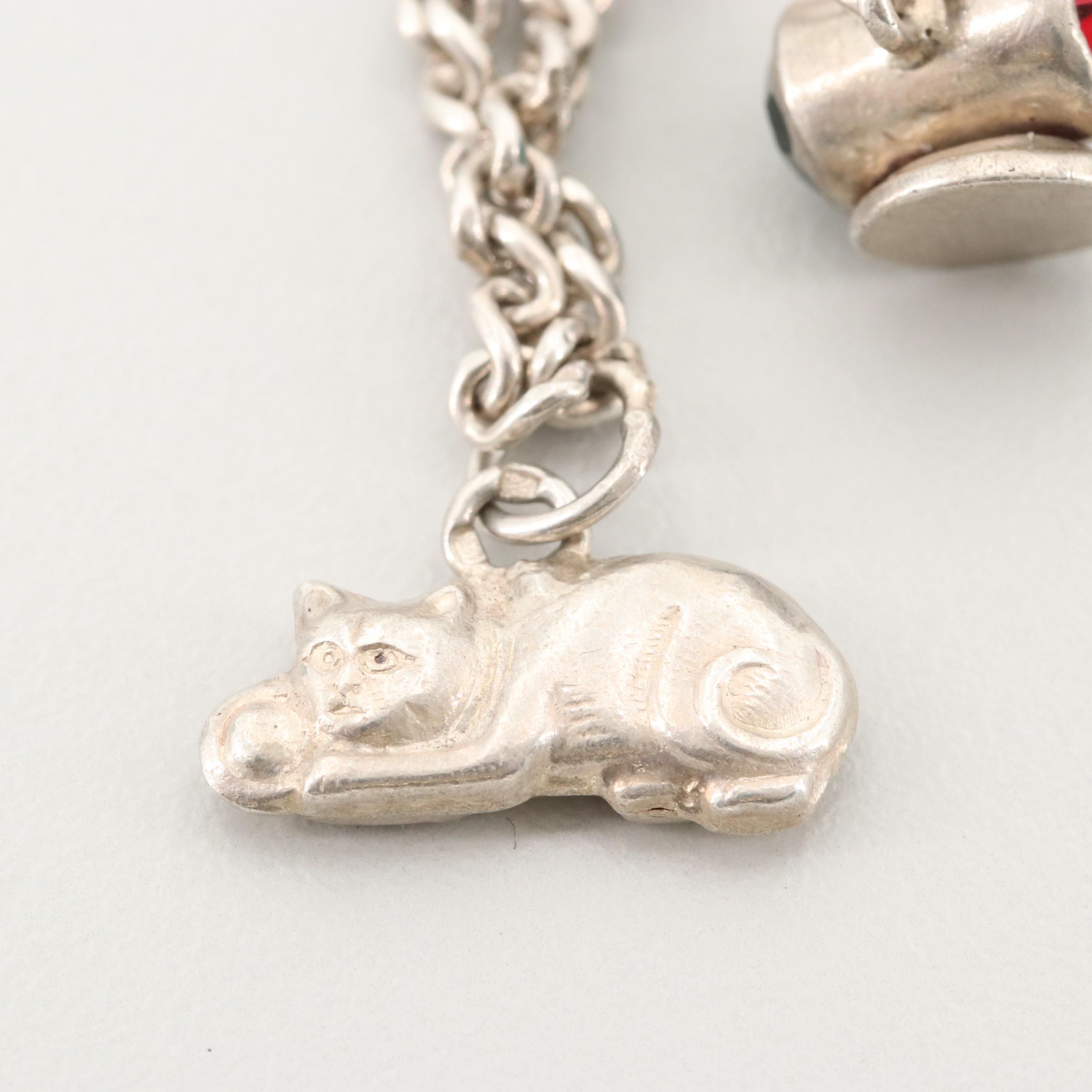 Vintage Sterling Silver Glass Charm Bracelet