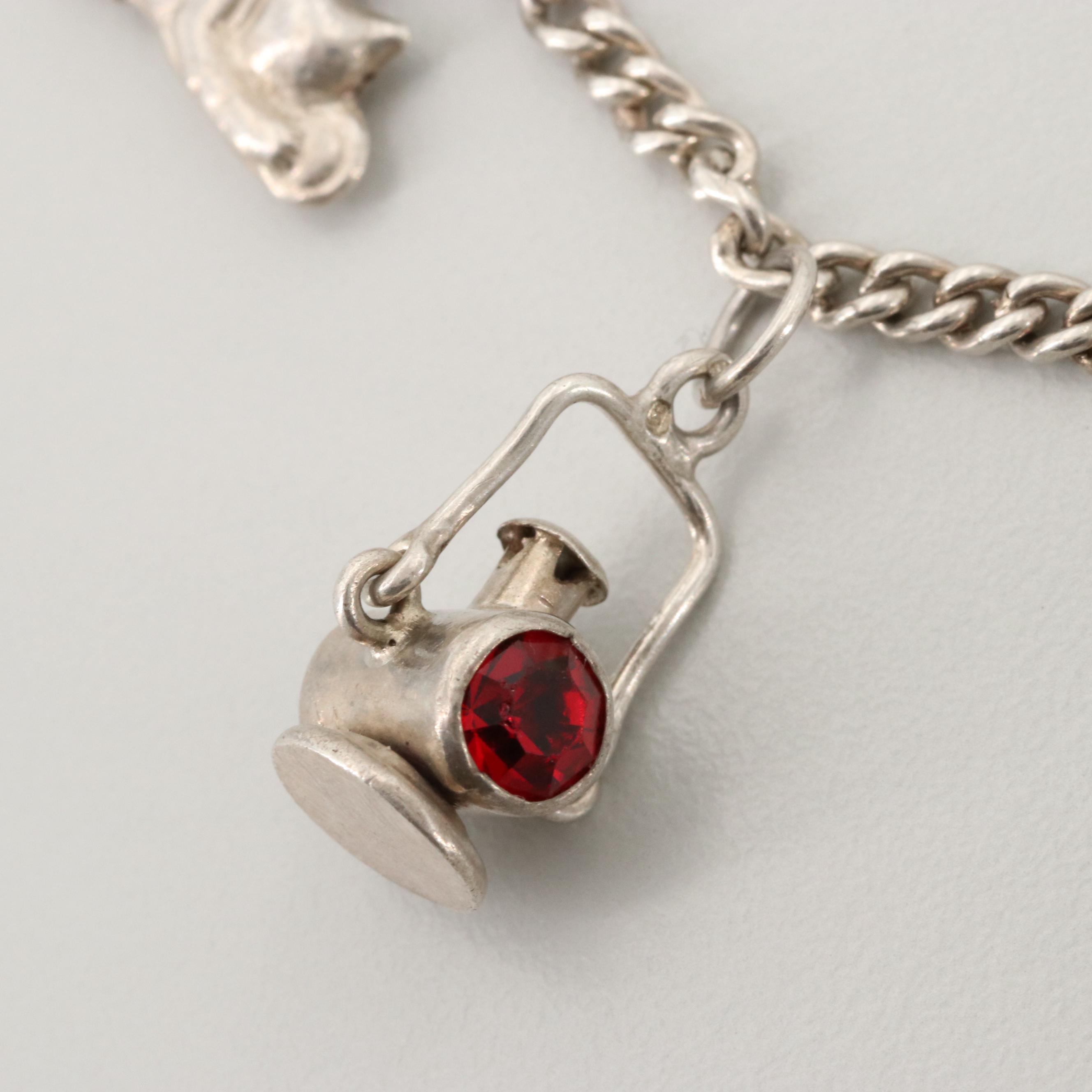 Vintage Sterling Silver Glass Charm Bracelet