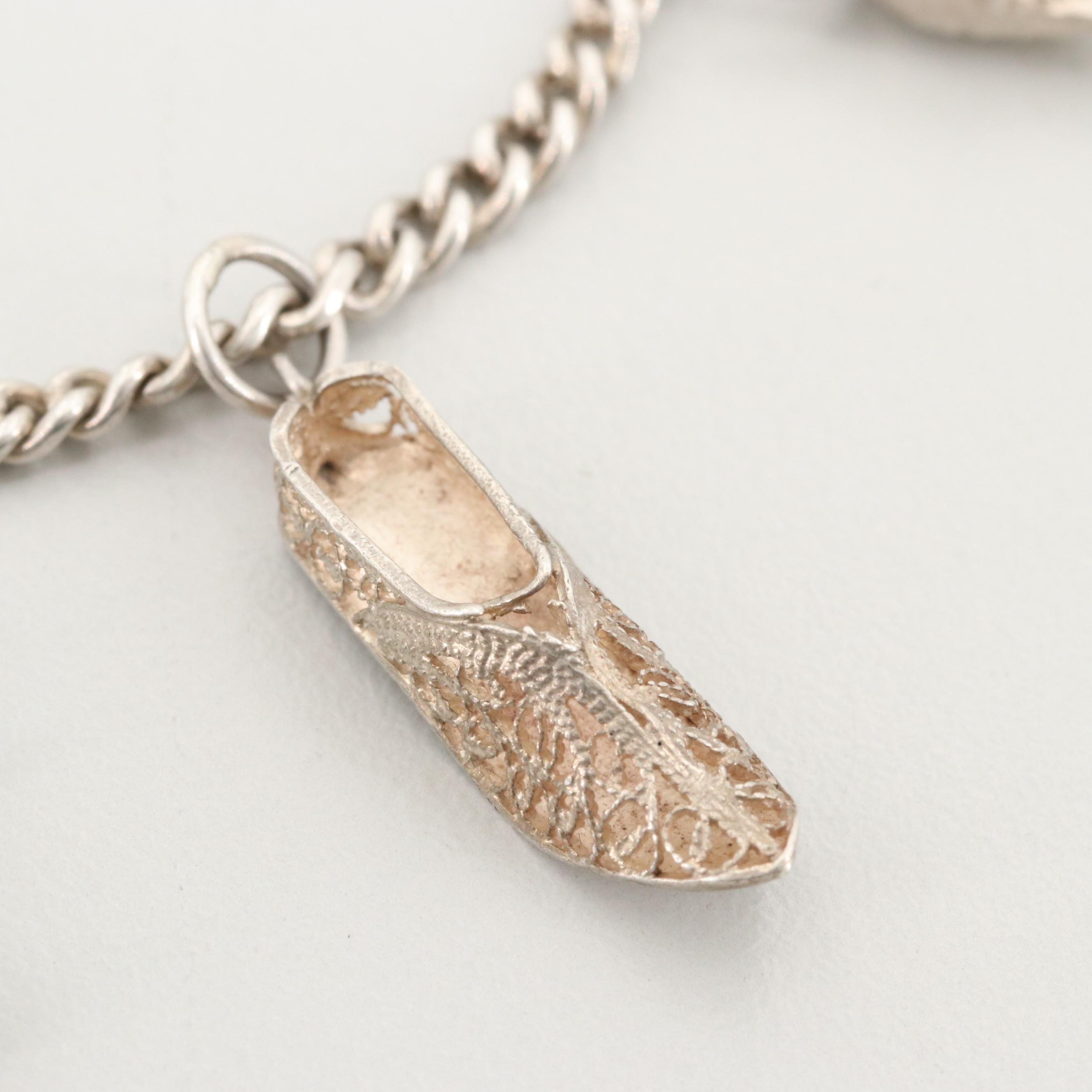 Vintage Sterling Silver Glass Charm Bracelet