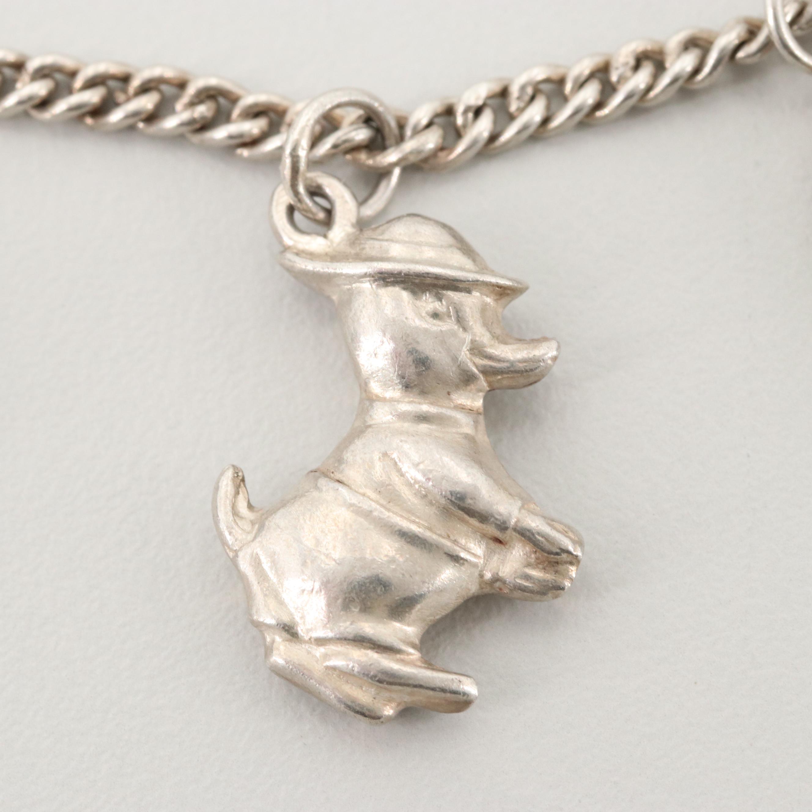 Vintage Sterling Silver Glass Charm Bracelet