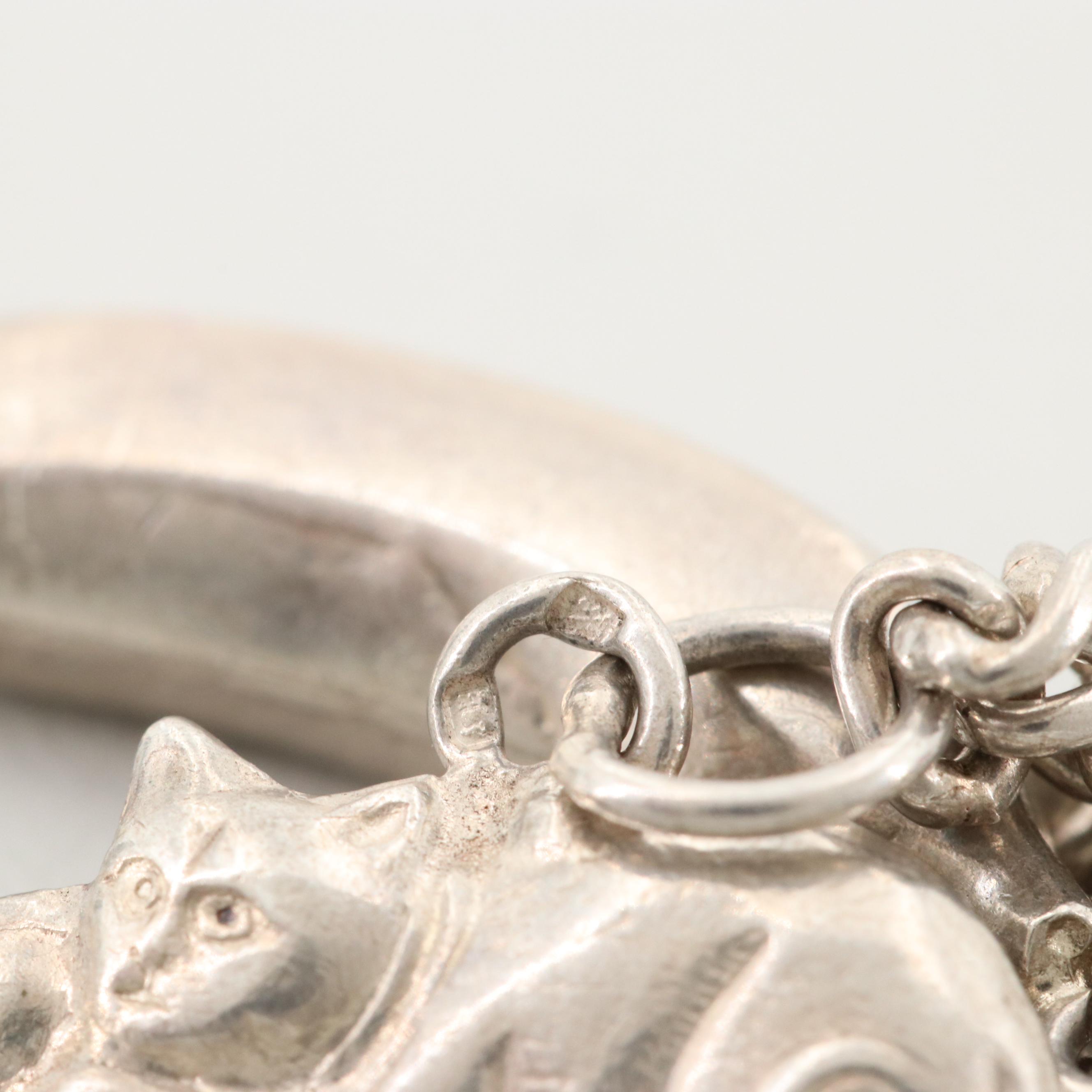 Vintage Sterling Silver Glass Charm Bracelet