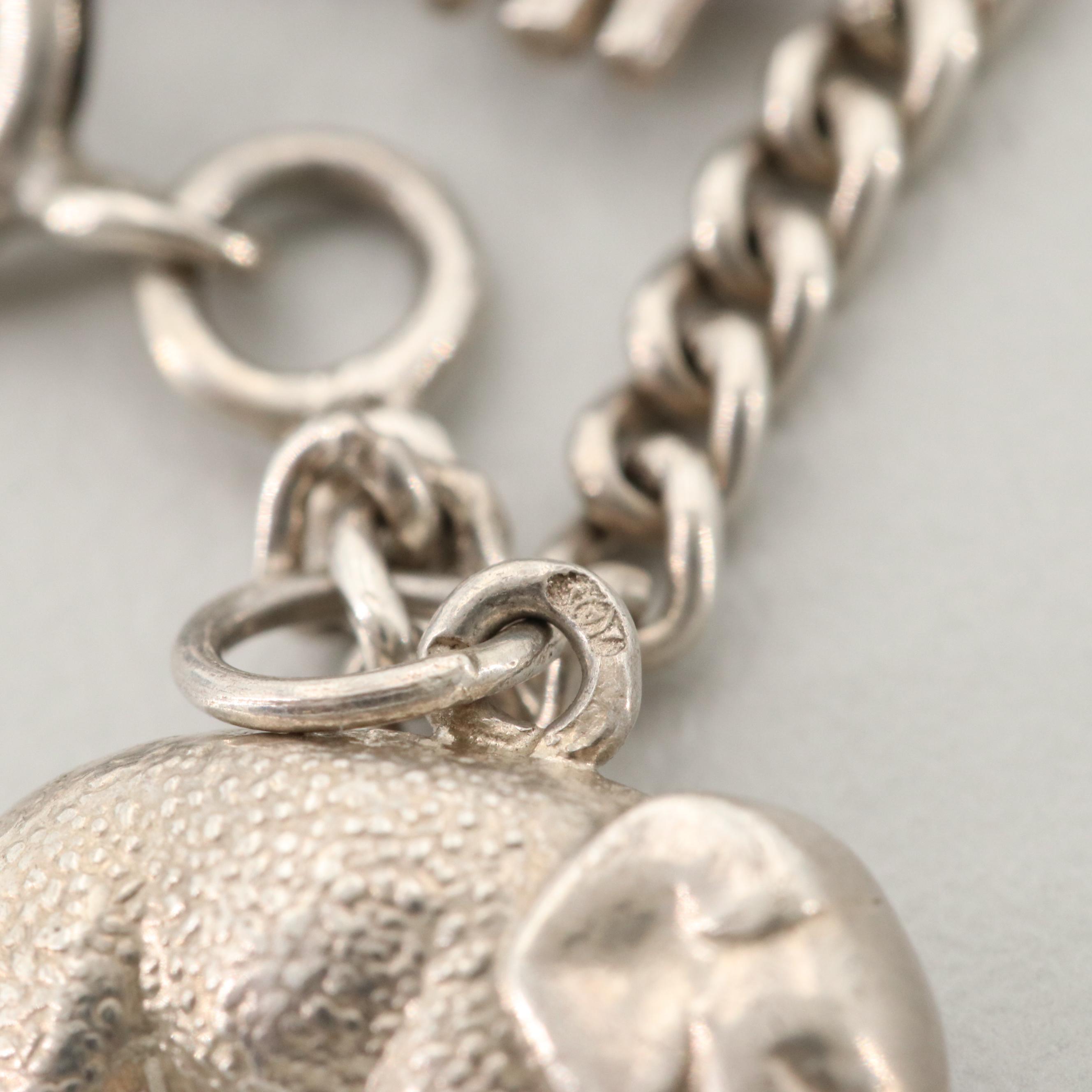 Vintage Sterling Silver Glass Charm Bracelet