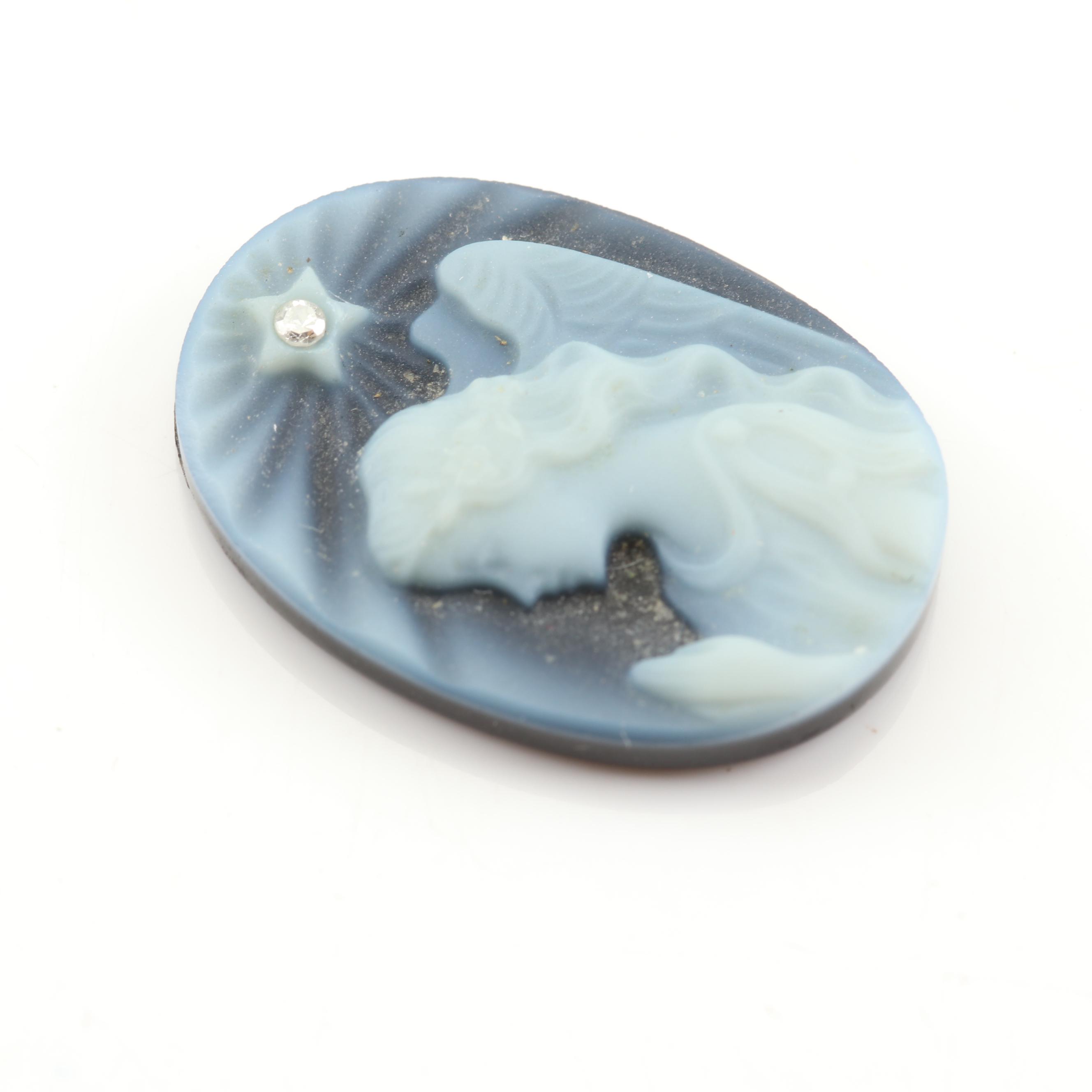 Loose Carved Onyx Cameo with Diamond Accent