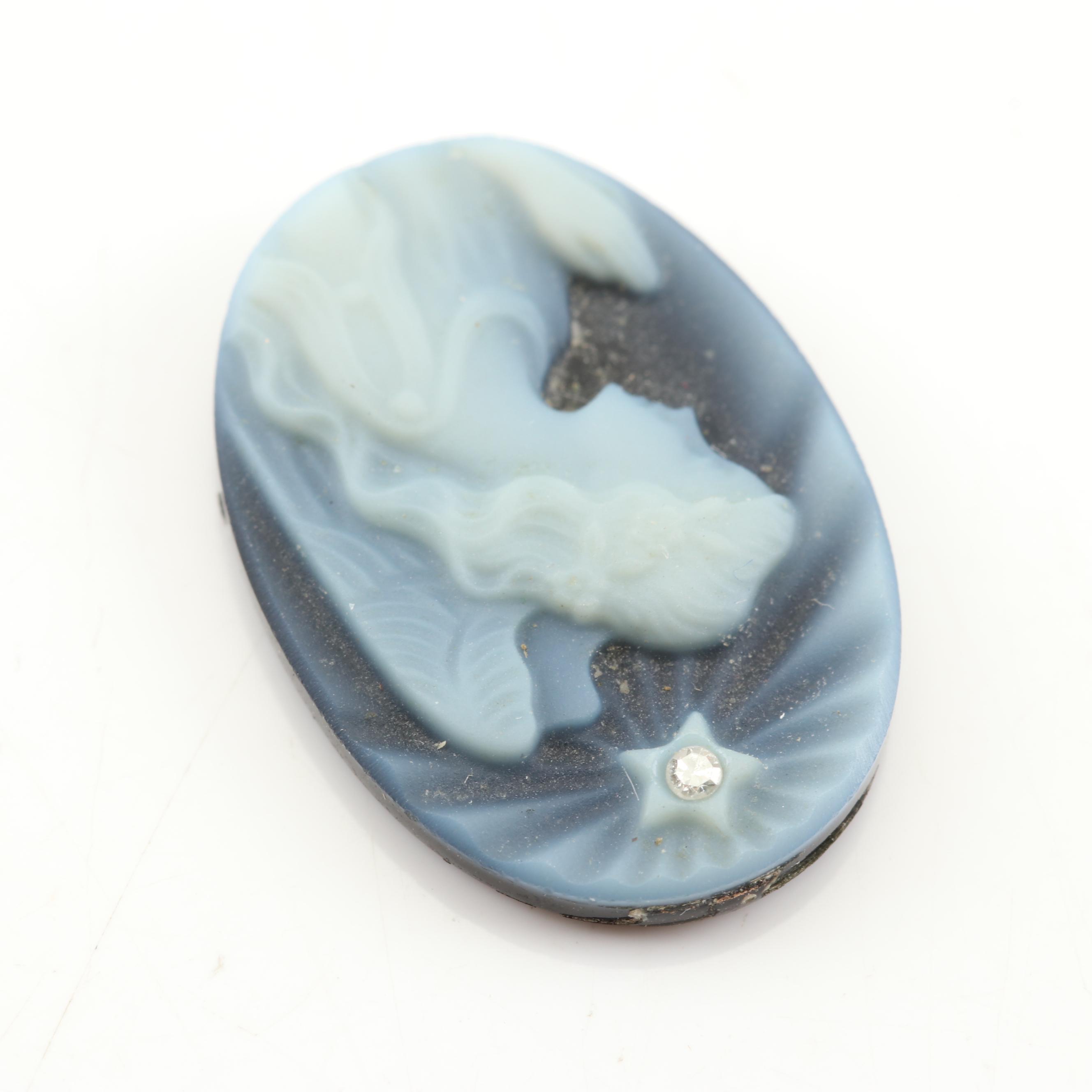 Loose Carved Onyx Cameo with Diamond Accent