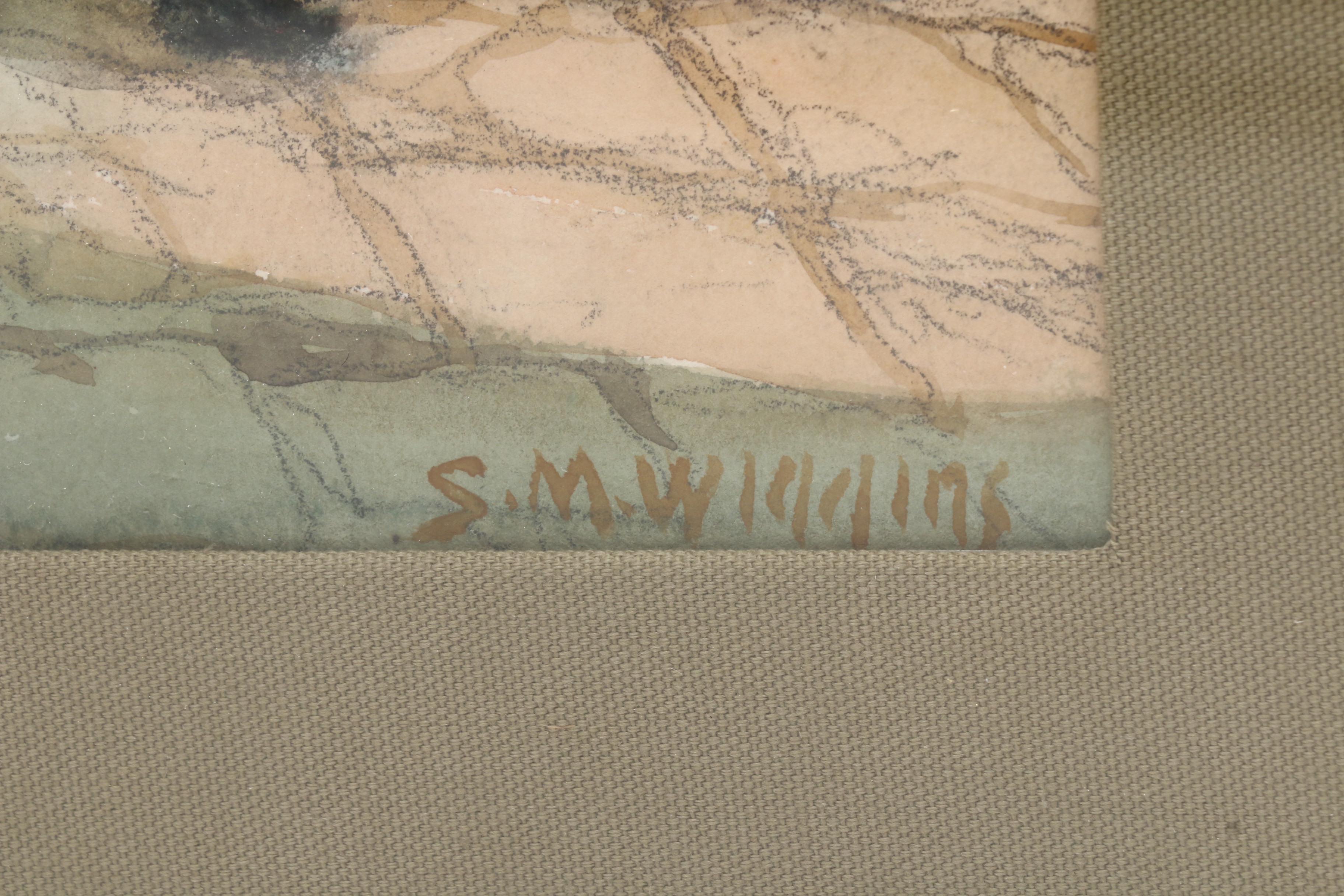 Sidney M. Wiggins Market Scene Watercolor Painting