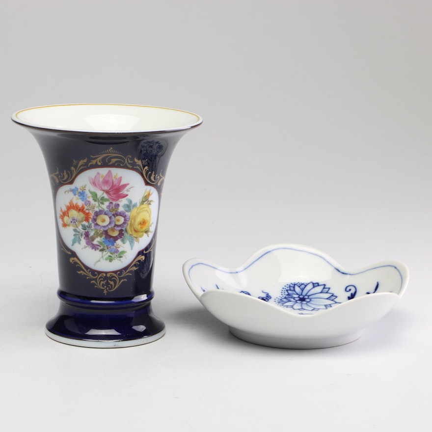 Meissen Trinket Dish and Vase, Mid 20th Century