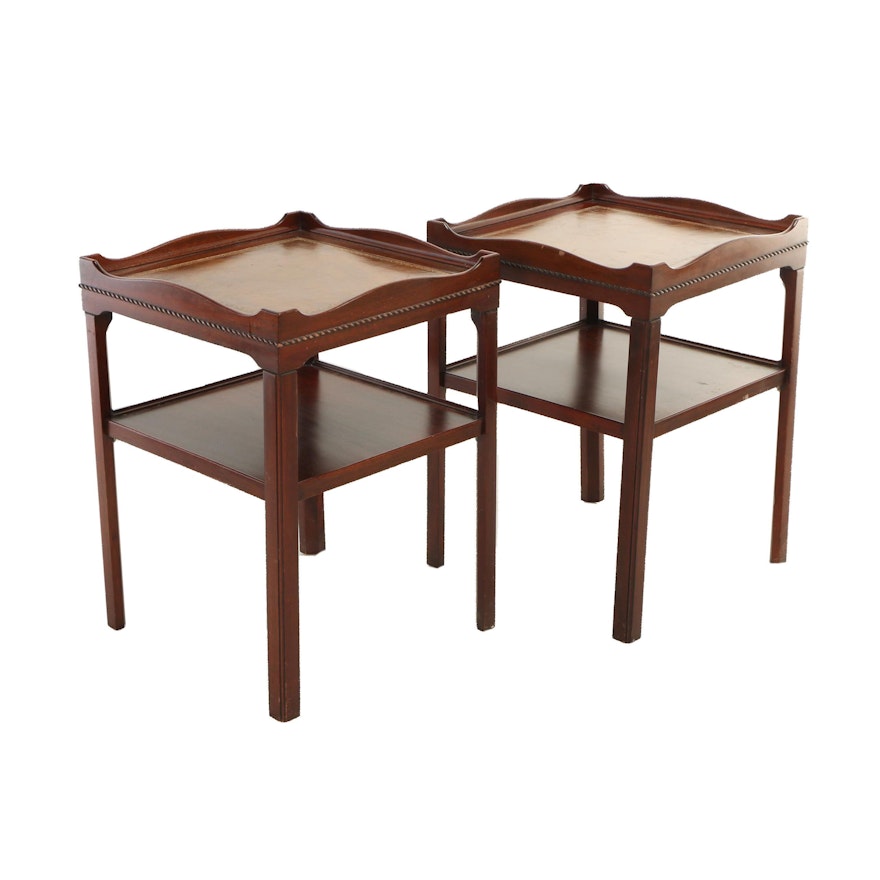 Pair of George III Style Mahogany and Leather-Mounted Side Tables, 20th Century