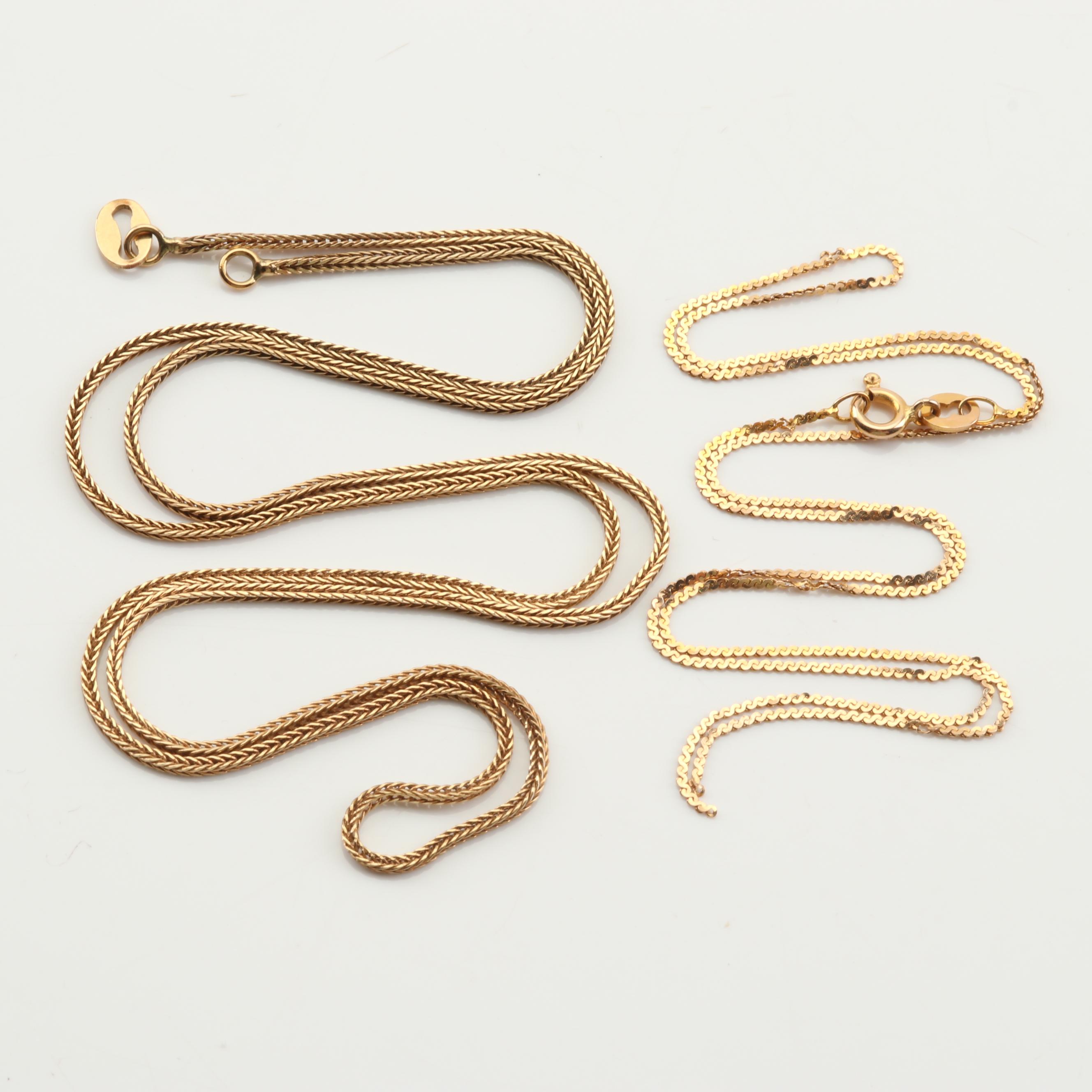 14K Yellow Gold Foxtail Chain and "S" Link Chain