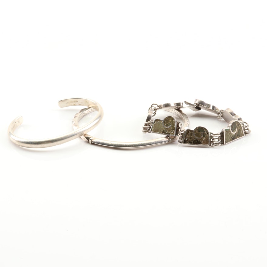 Sterling Silver Pressed Stone Inlay Bracelet with Sterling Silver Cuff Bracelets