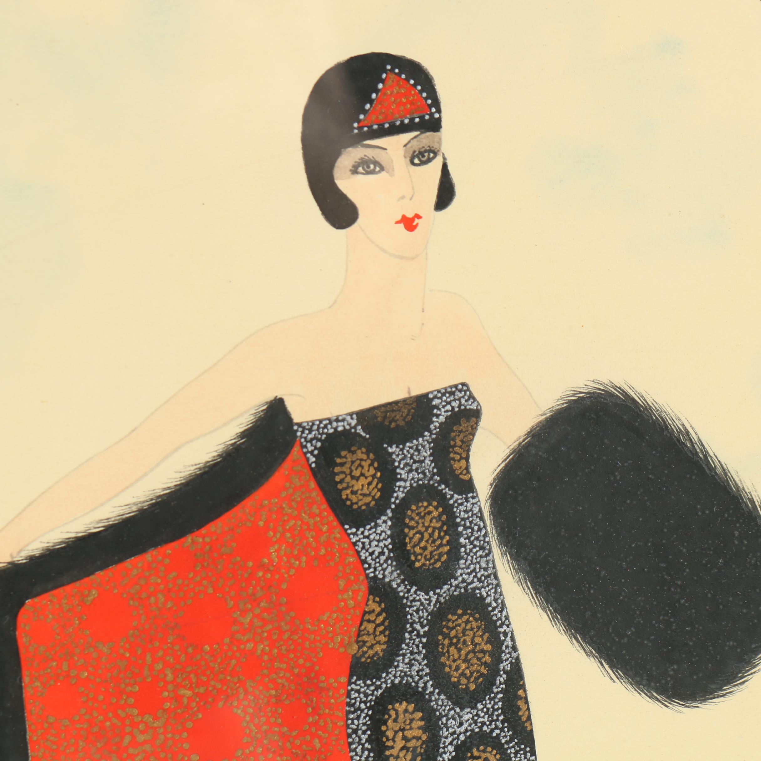 Erté Fashion Gouache Illustration