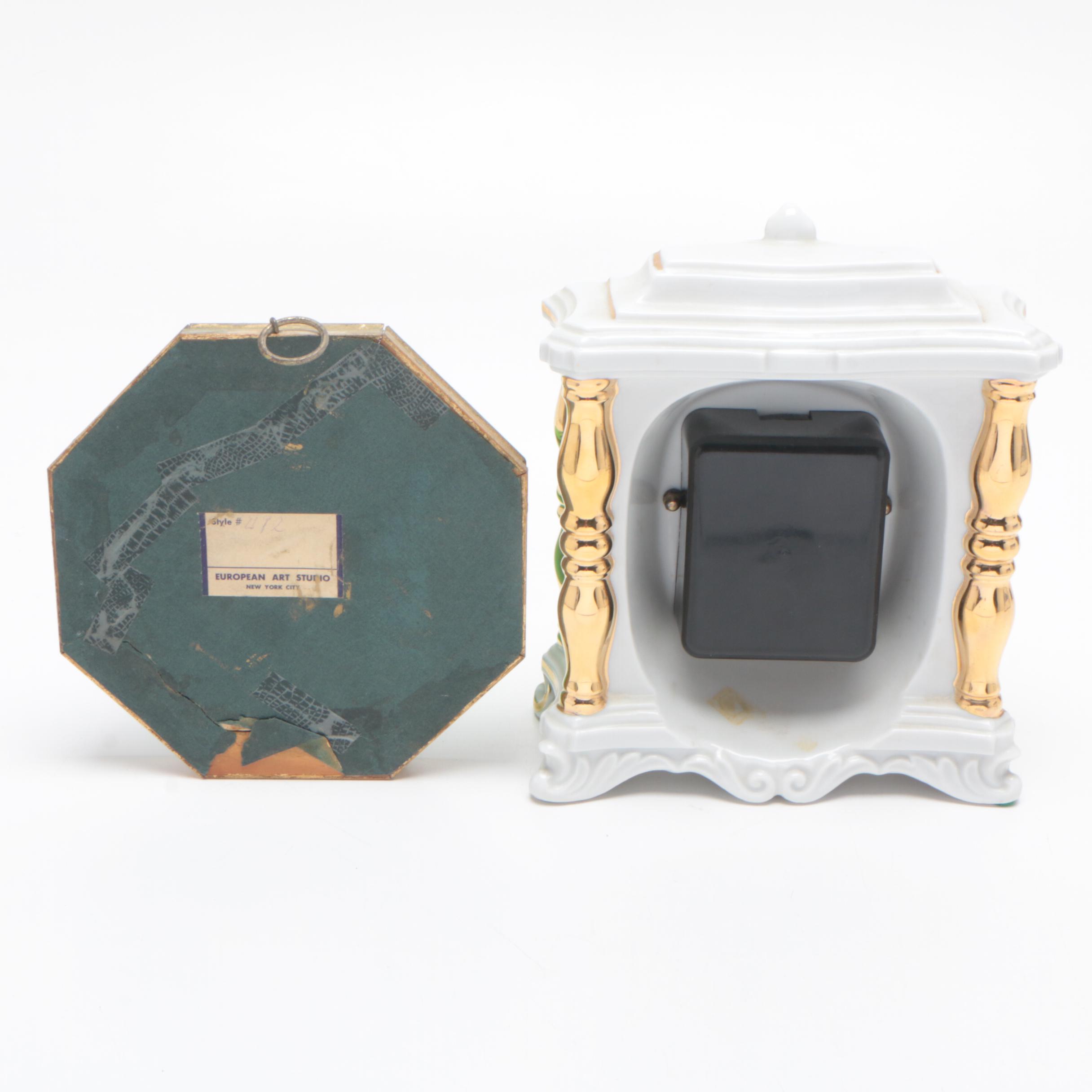 Landex Ceramic Mantel Clock and Greco-Roman Style Wall Plaque