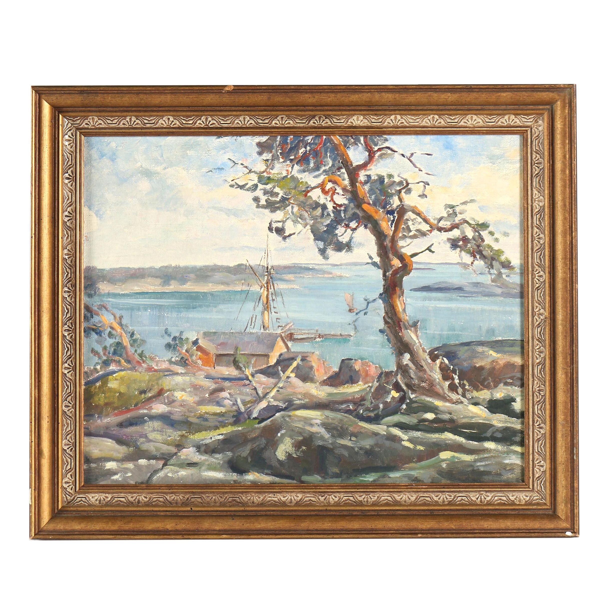 Thure Malmberg  Oil Painting of Coastal View with Tree