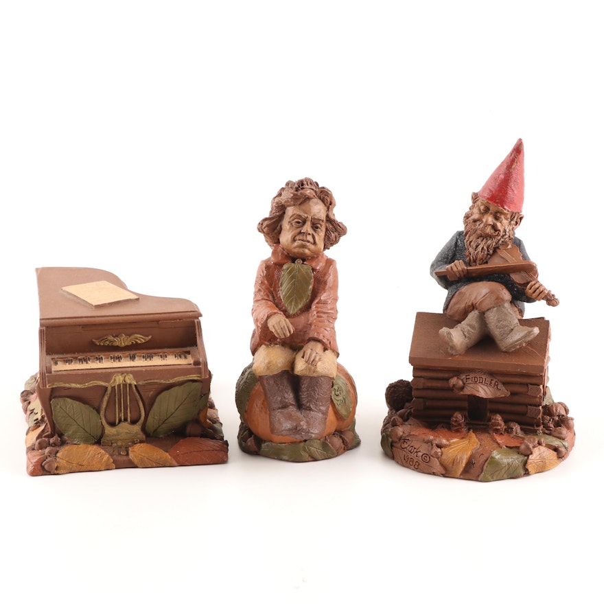Tom Clark Gnome Figurines, "Beethoven", "Fiddler" and "Piano", Circa 1980's