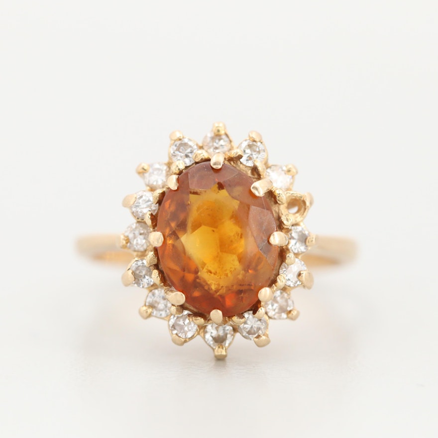 14K Yellow Gold Citrine with a Diamond Halo Accent Ring