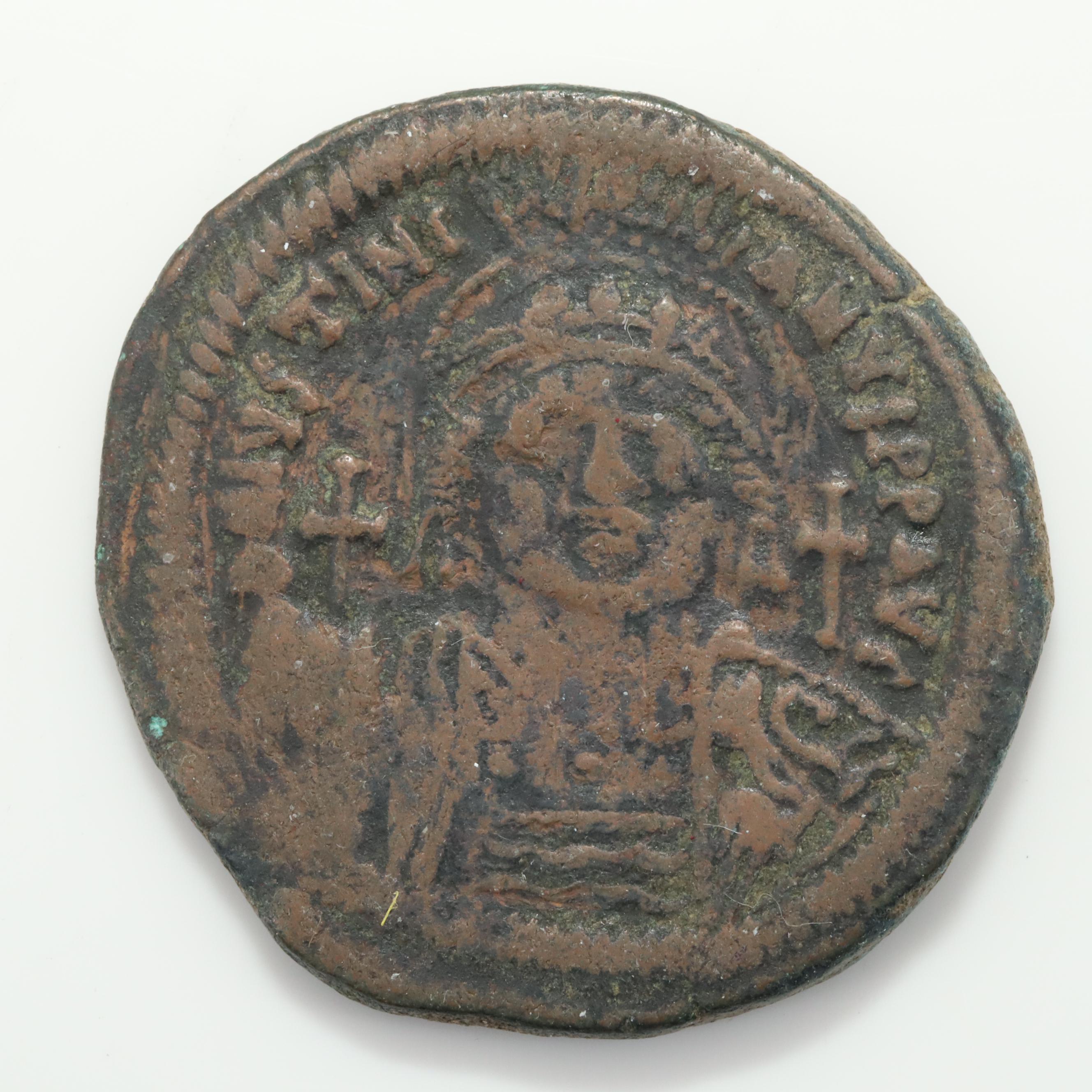 Ancient Byzantine Empire Justinian I Large Follis Coin, Circa 527-565 A.D.