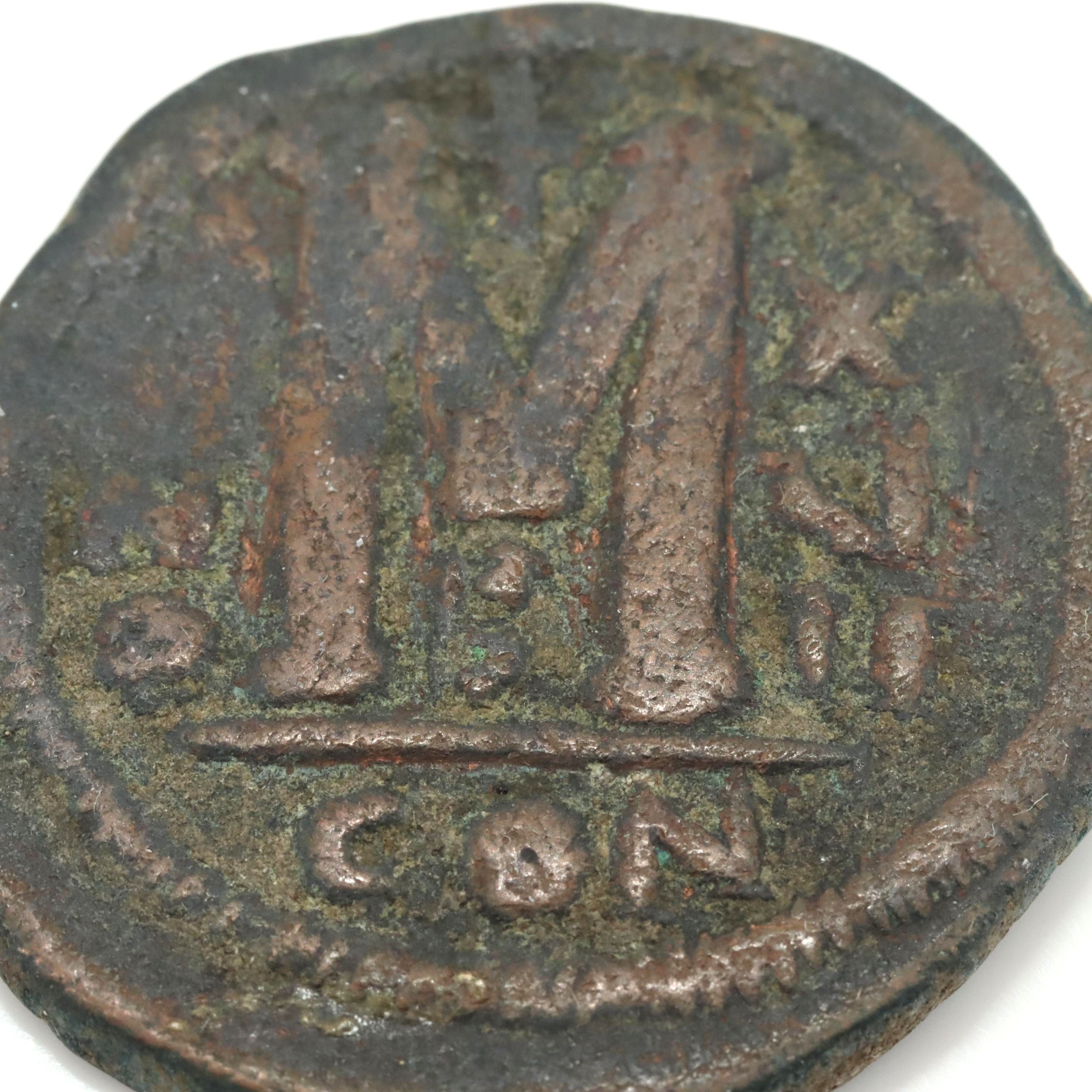 Ancient Byzantine Empire Justinian I Large Follis Coin, Circa 527-565 A.D.