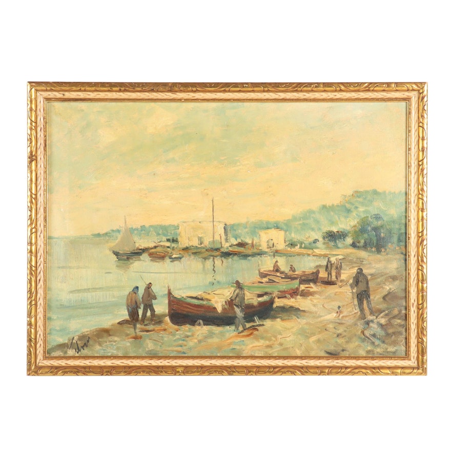 Oil Painting of a Seaside Scene