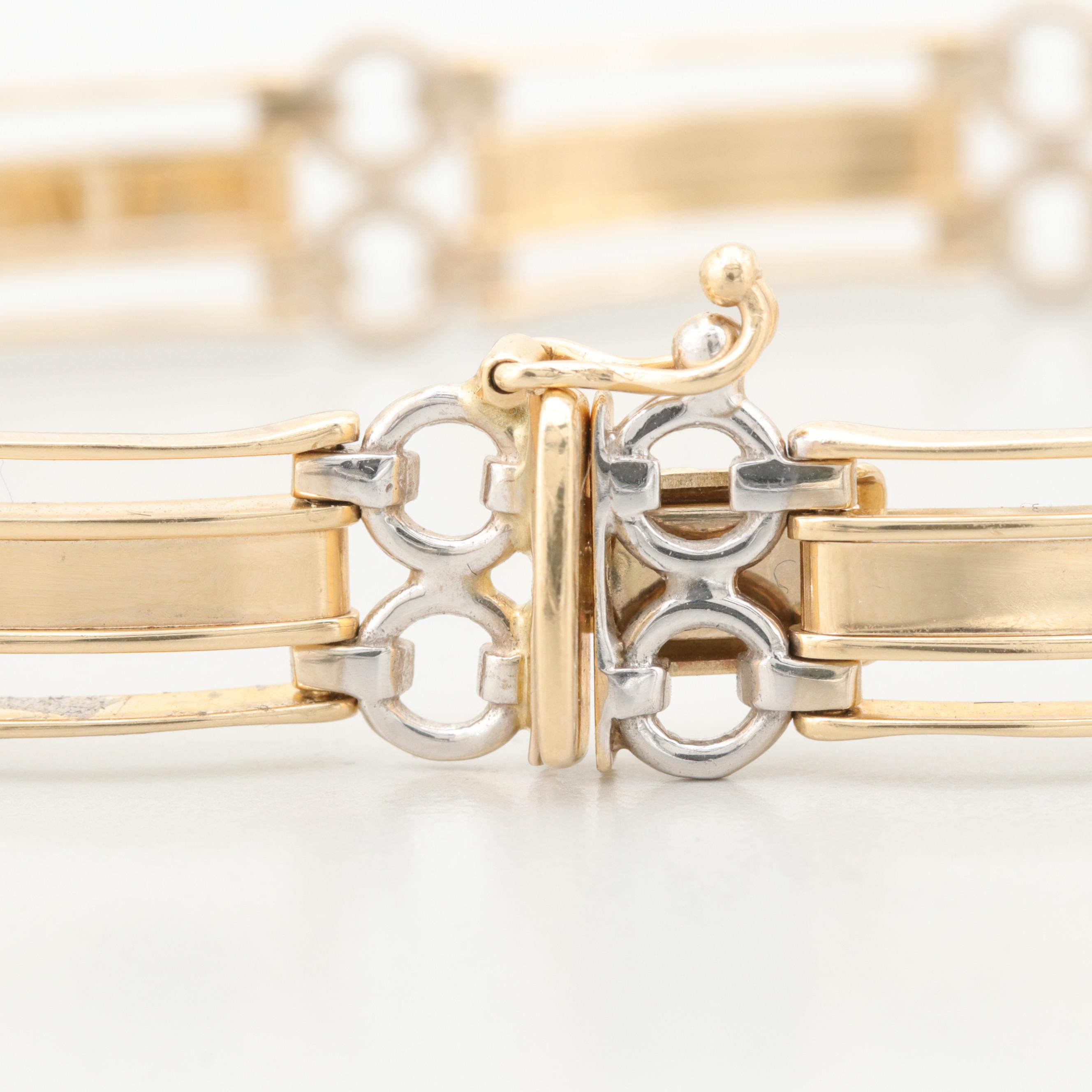14K Yellow Gold Bracelet with White Gold Accents