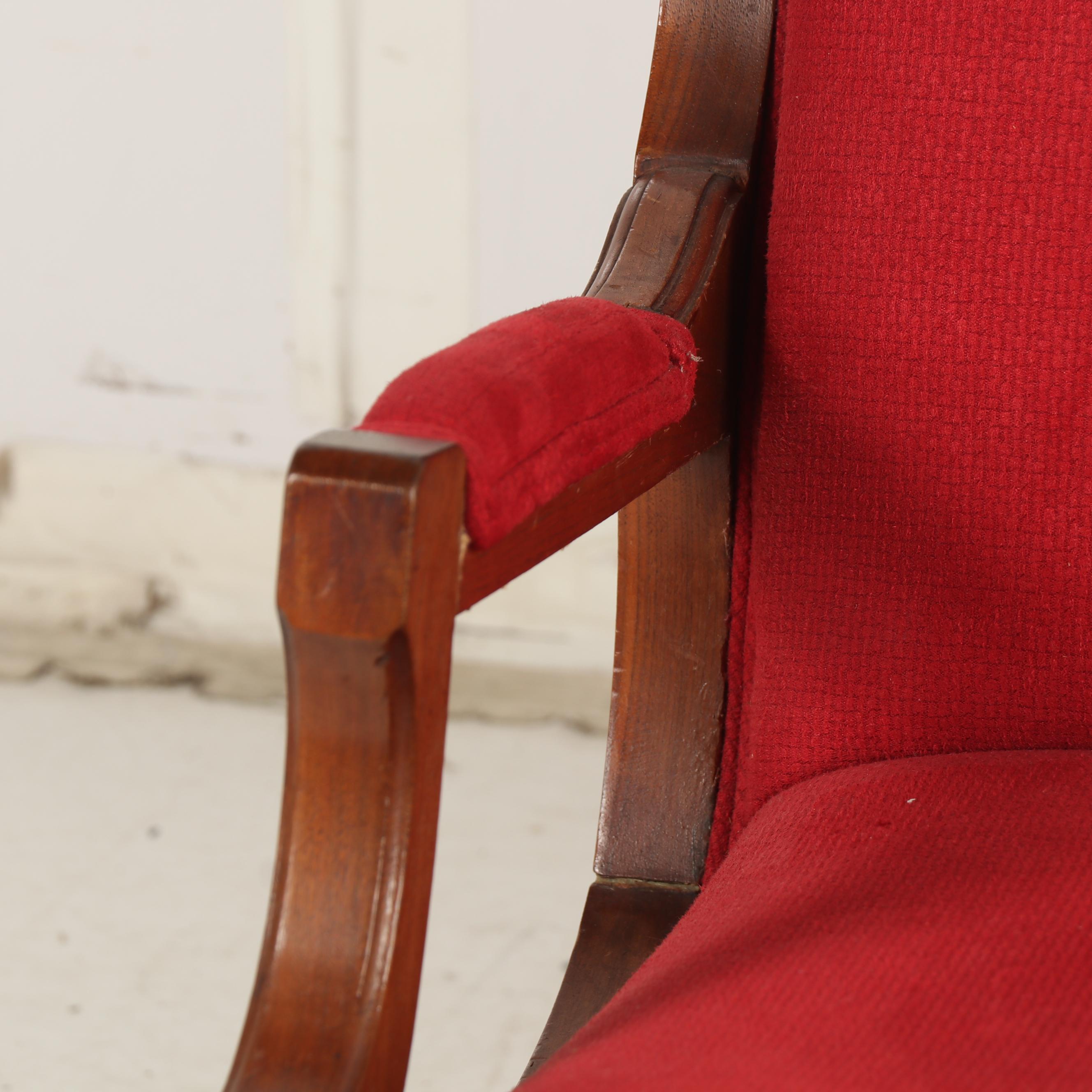 Victorian, Eastlake Style Walnut Upholstered Platform Rocking Chair, Circa 1890