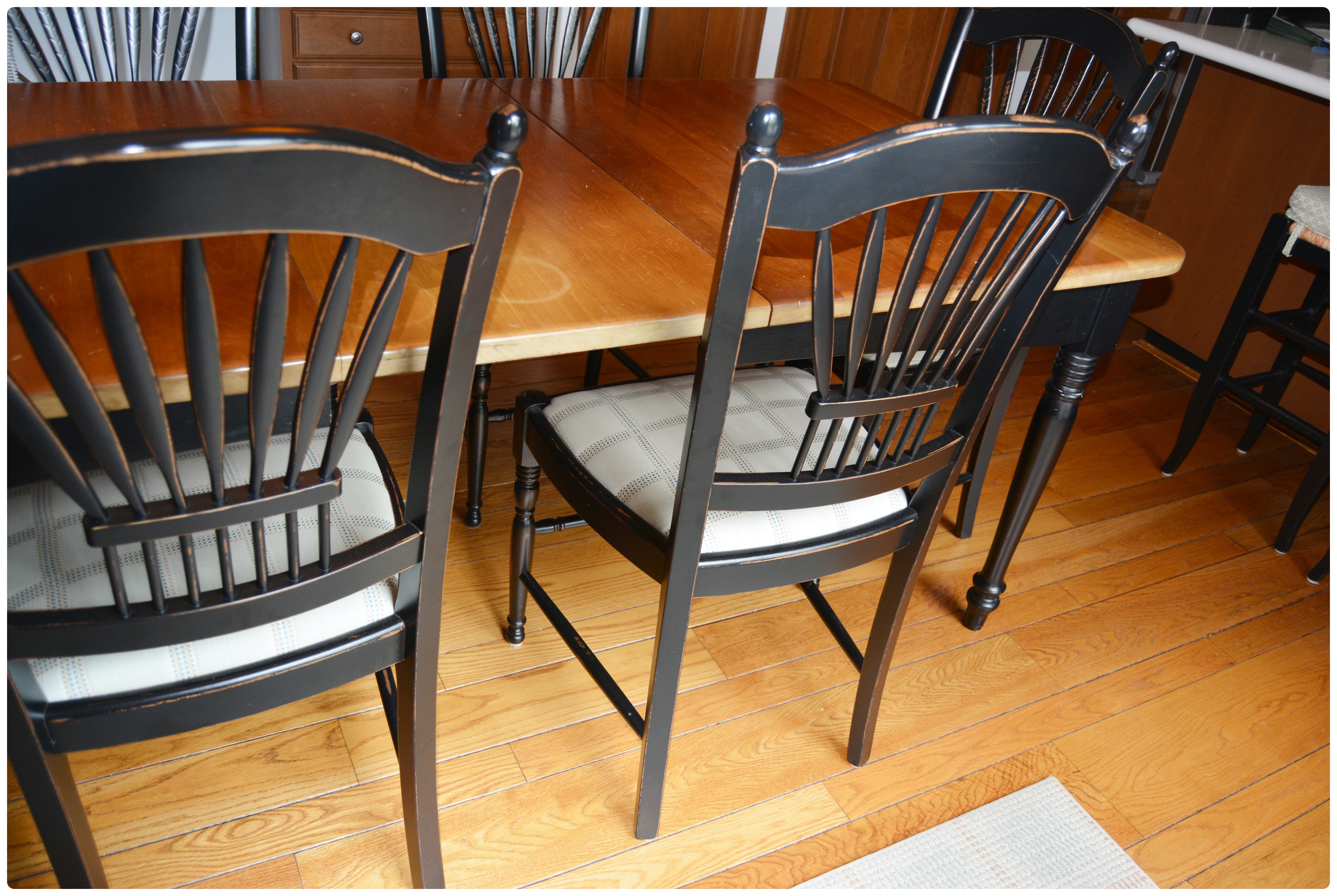 Lyndon Cherry and Black Painted Kitchen Table with Arhaus Black Dining Chairs