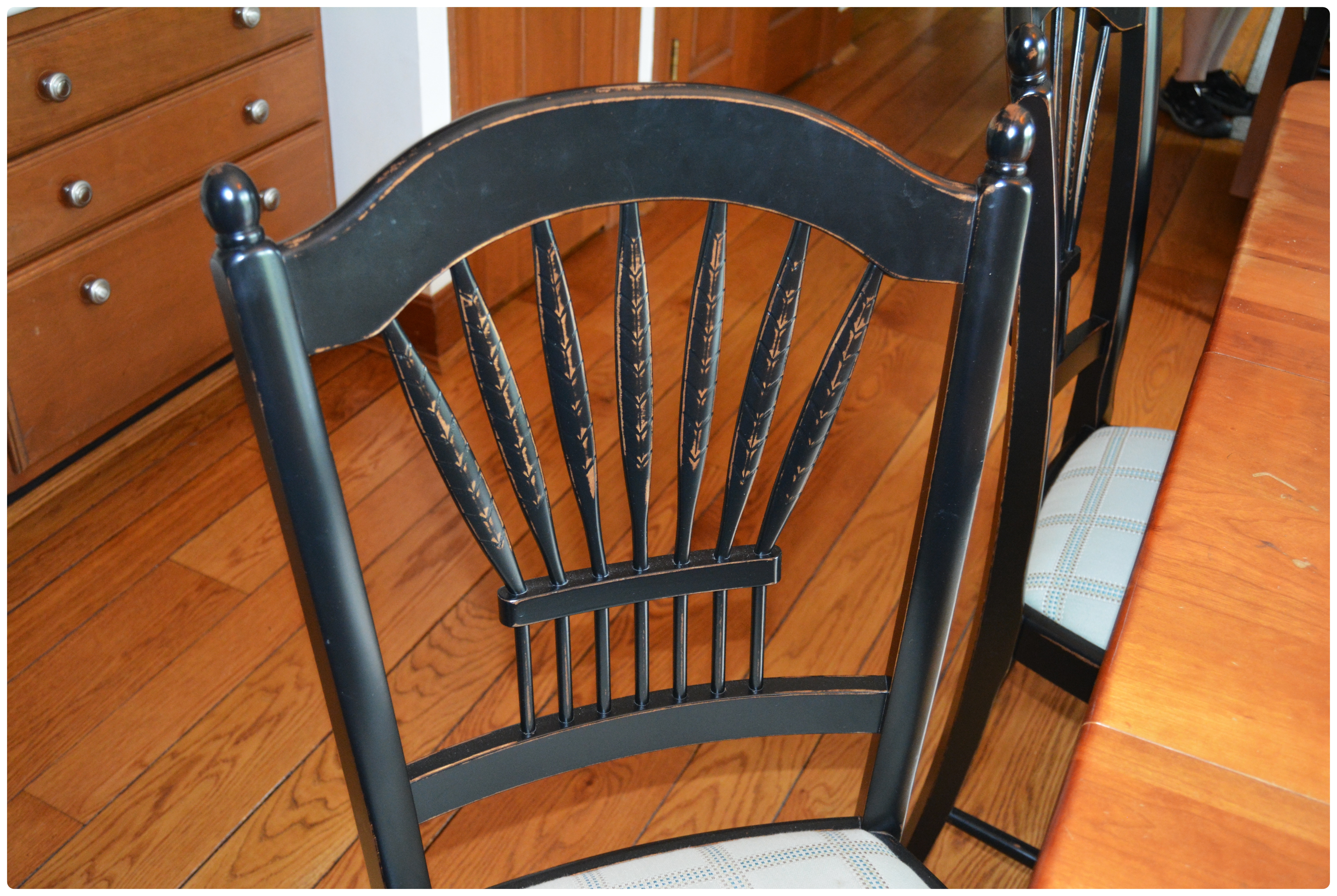 Lyndon Cherry and Black Painted Kitchen Table with Arhaus Black Dining Chairs