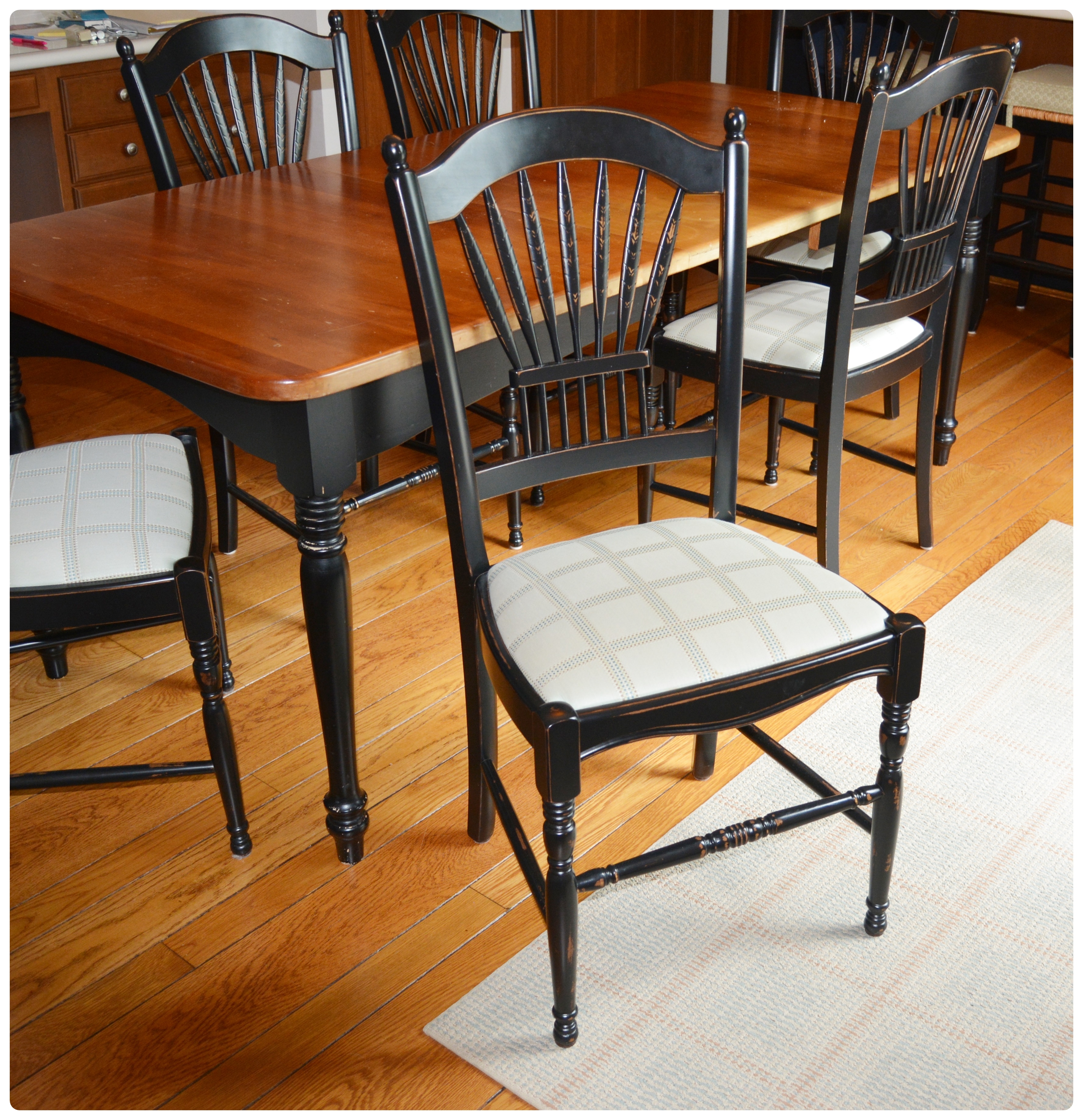 Lyndon Cherry and Black Painted Kitchen Table with Arhaus Black Dining Chairs