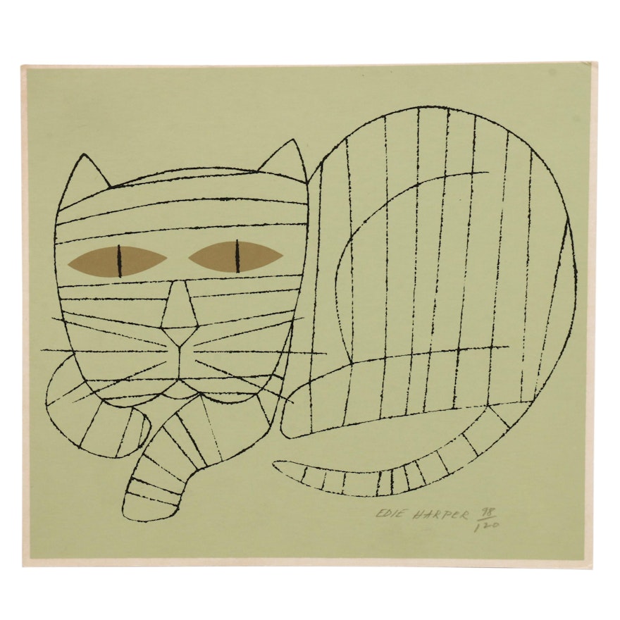Edie Harper Serigraph "Cat with Gold Eyes"