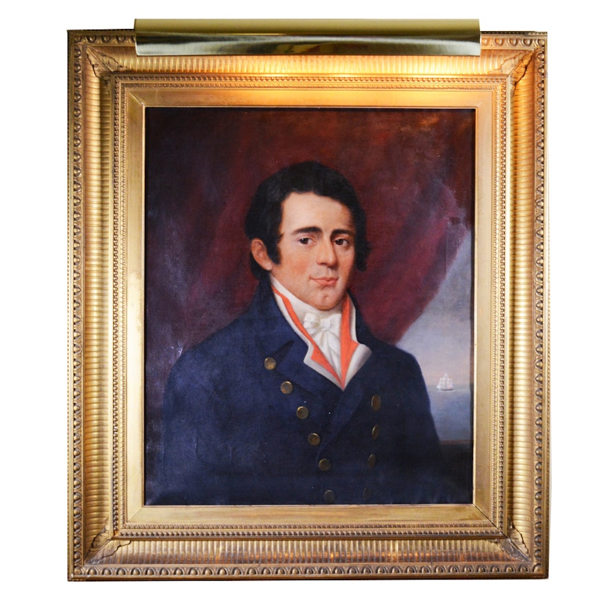 1844 Oil Portrait Painting of Captain Caleb Greene
