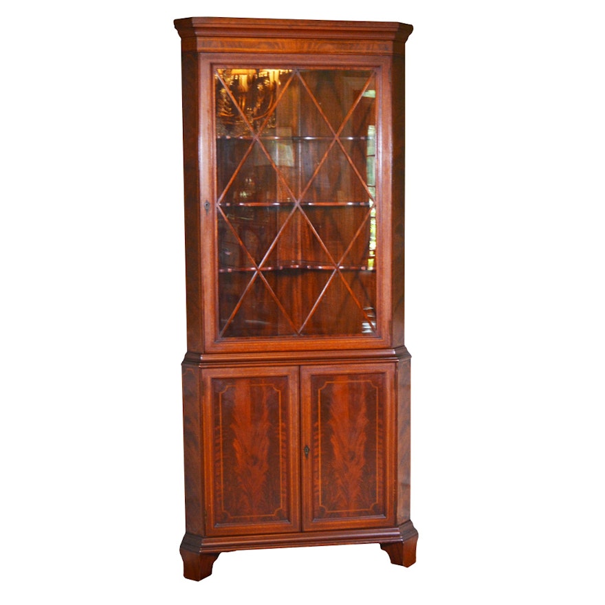 Williams-Kimp Furniture Co. Flamed Mahogany Corner Cabinet, Mid-20th Century