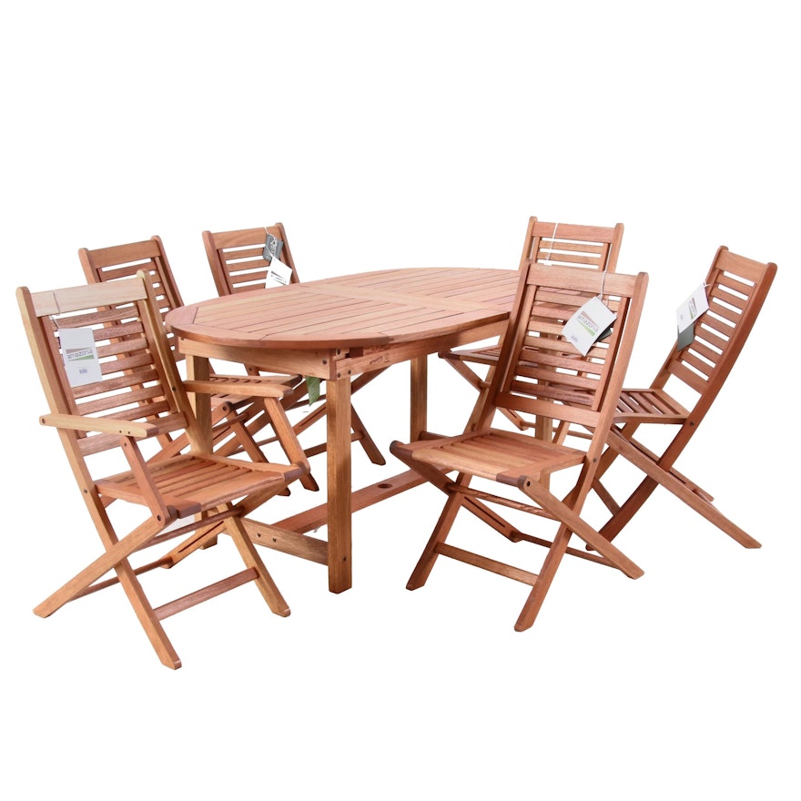 Amazonia Wooden Patio Table, Chairs and Umbrella Stand