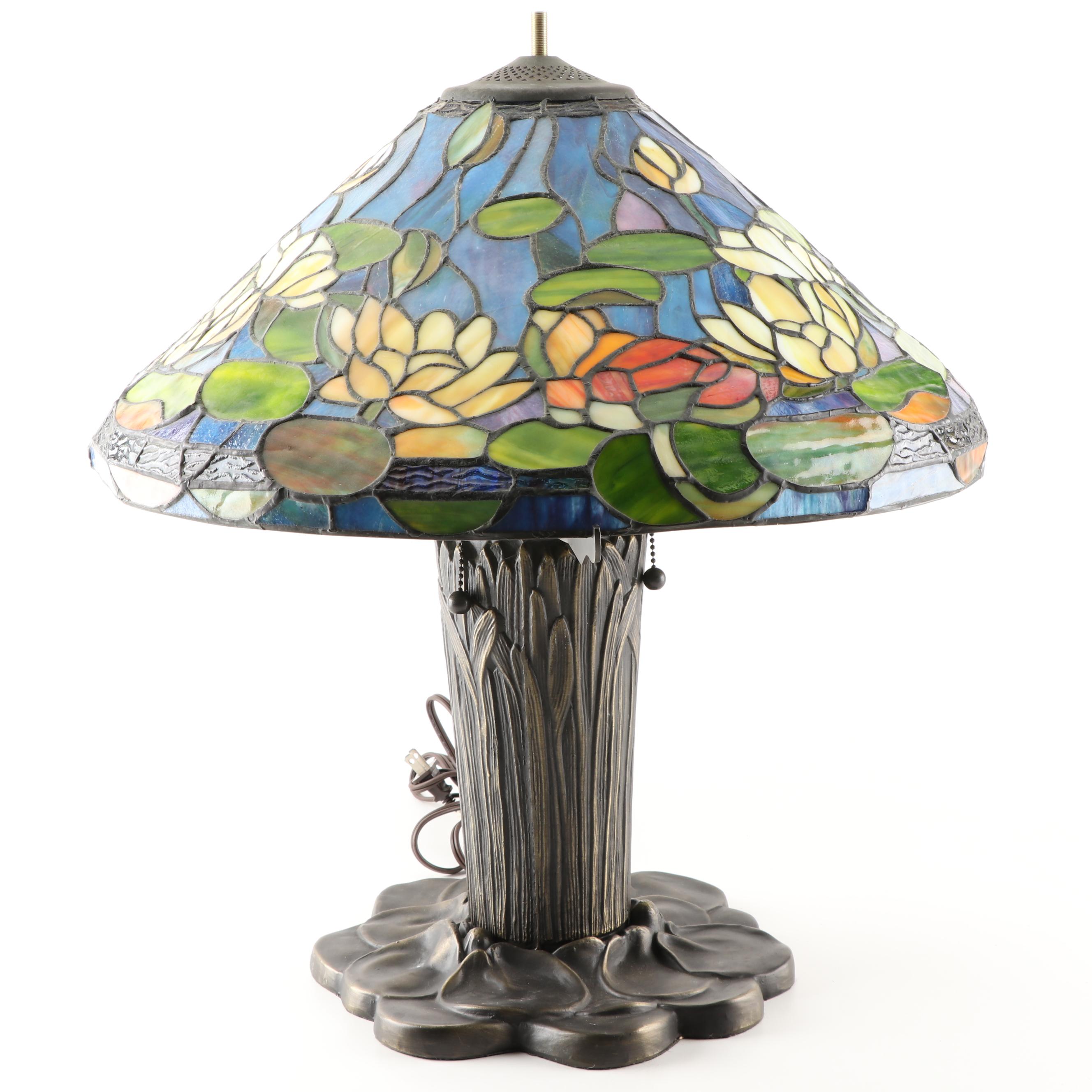 Lotus Design Slag Glass Table Lamp, Contemporary